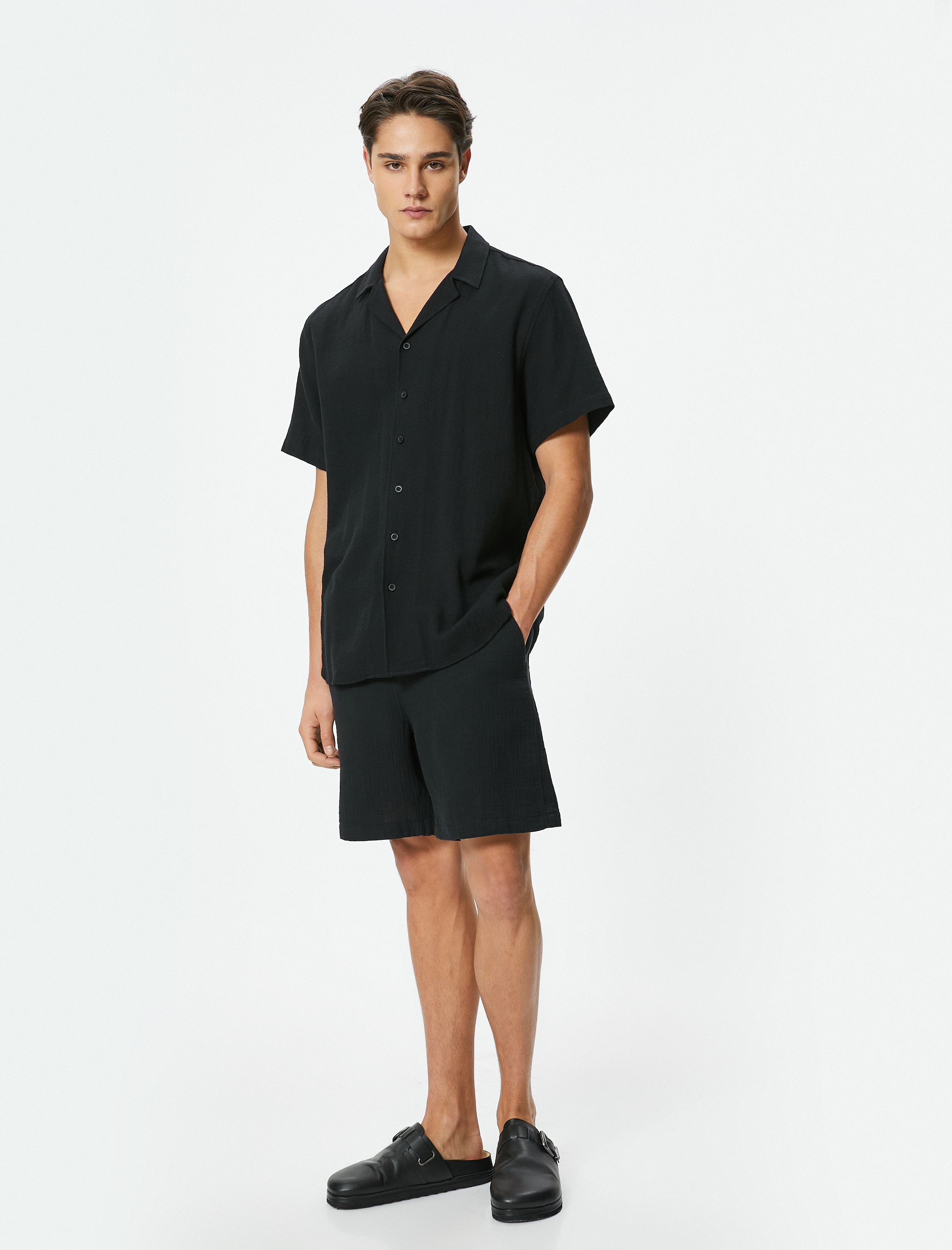   Müslin Bermuda Şort Beli Bağcıklı Cep Detaylı Pamuklu