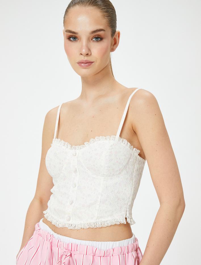  Büstiyer Dantelli İnce Askılı Düğme Detaylı