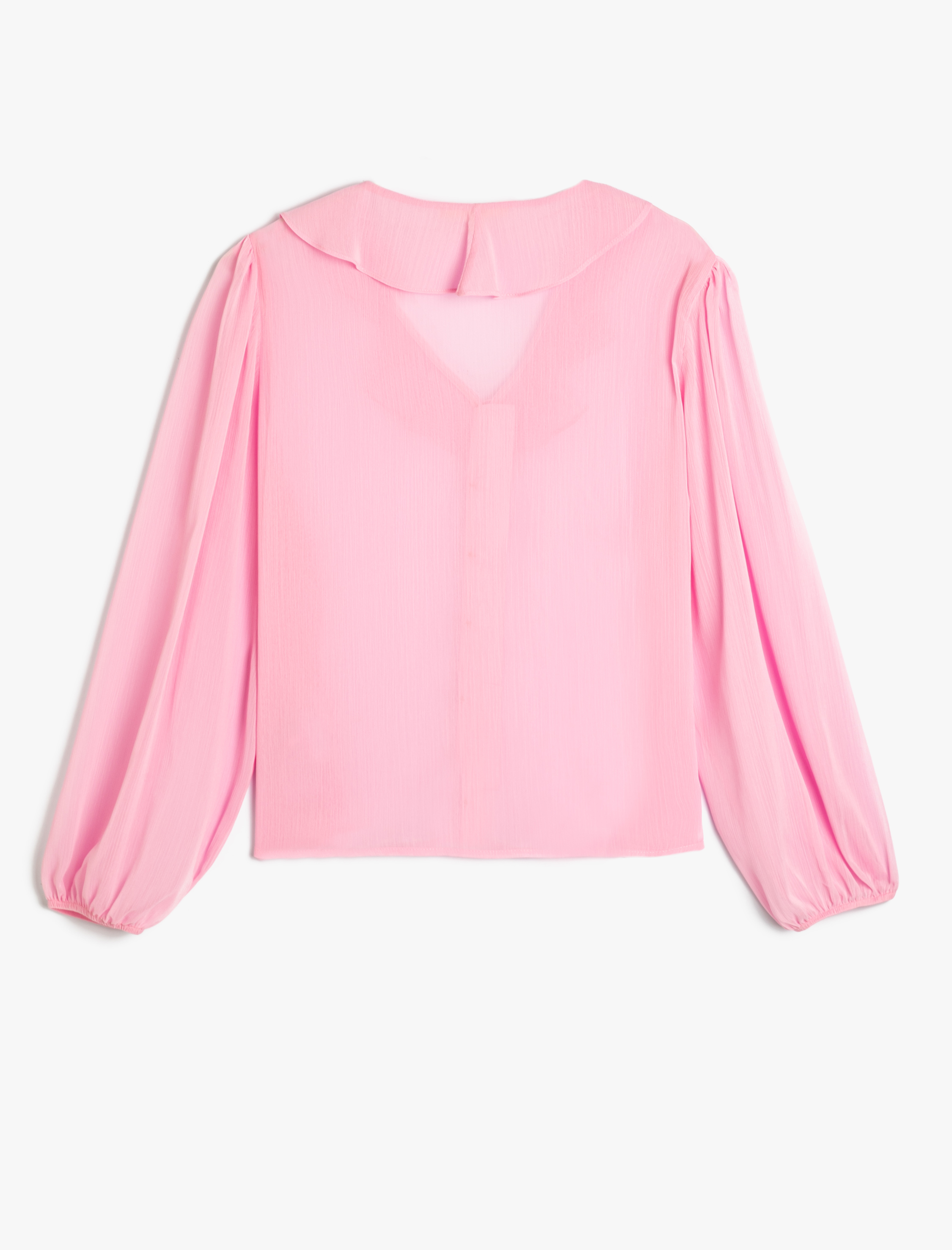   Şifon Gömlek İnci Düğmeli Fırfırlı V Yaka Balon Kol