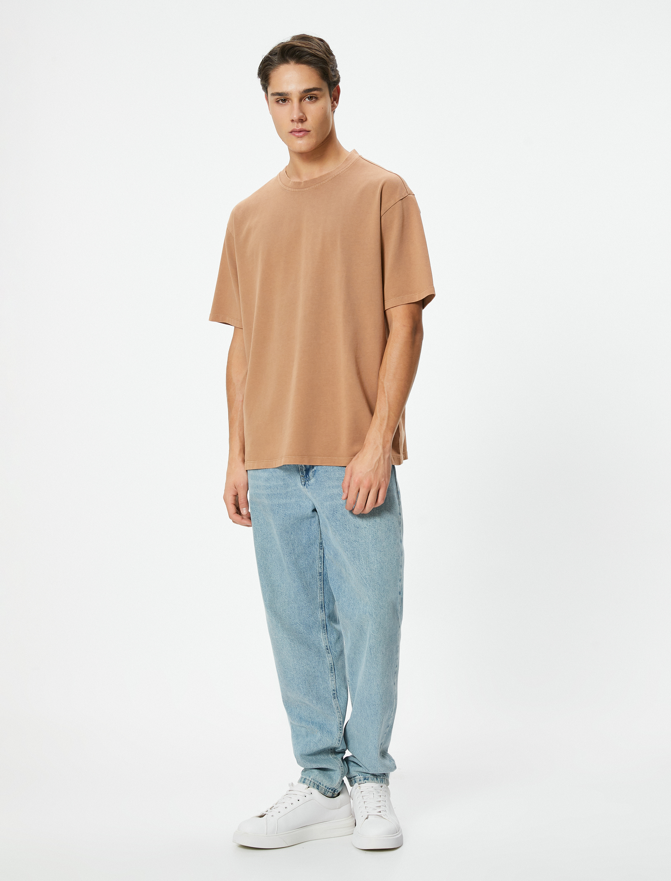   Oversize Tişört Bisiklet Yaka Kısa Kollu Pamuklu