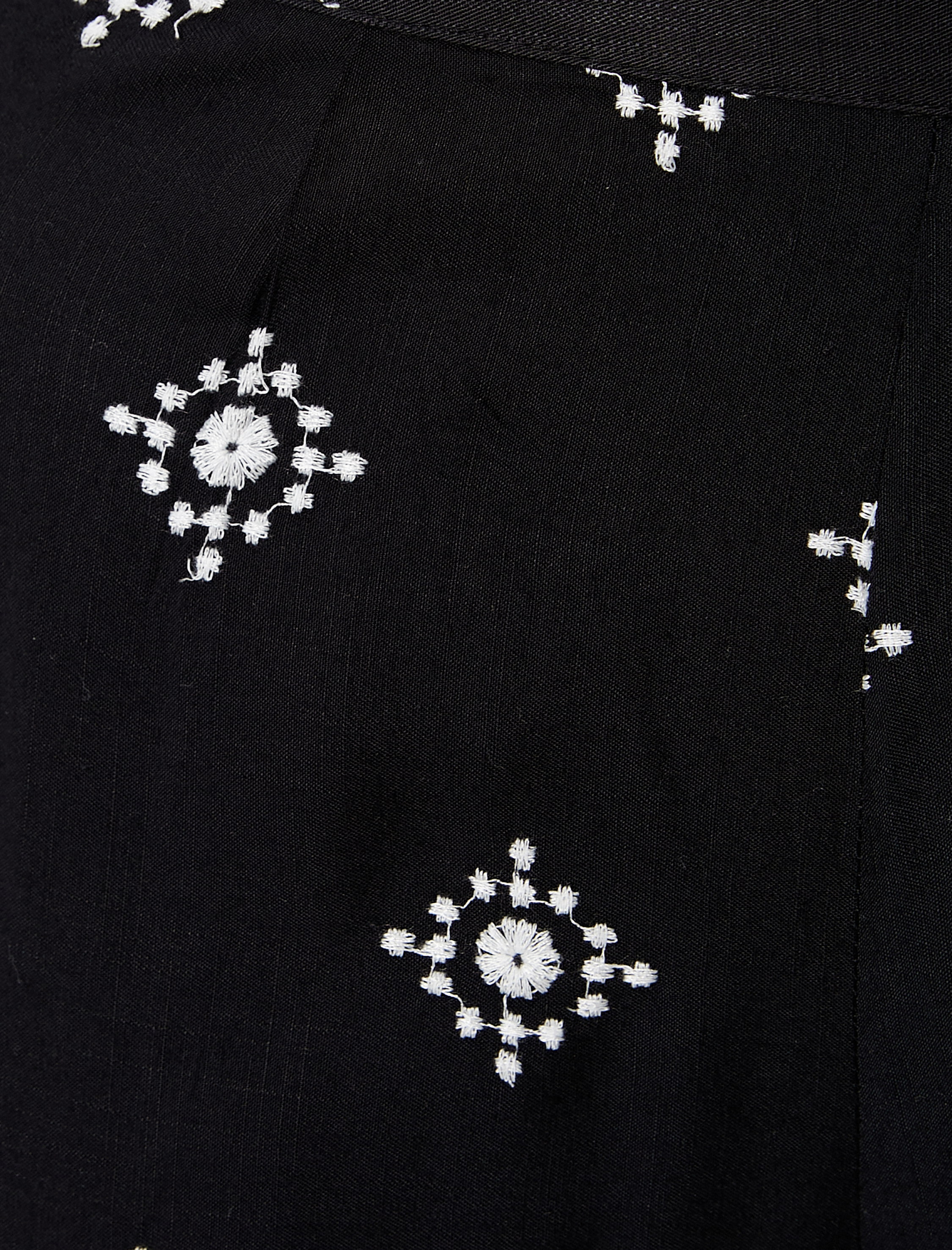   Viskon Pantolon Nakışlı Beli Lastikli Geniş Paça