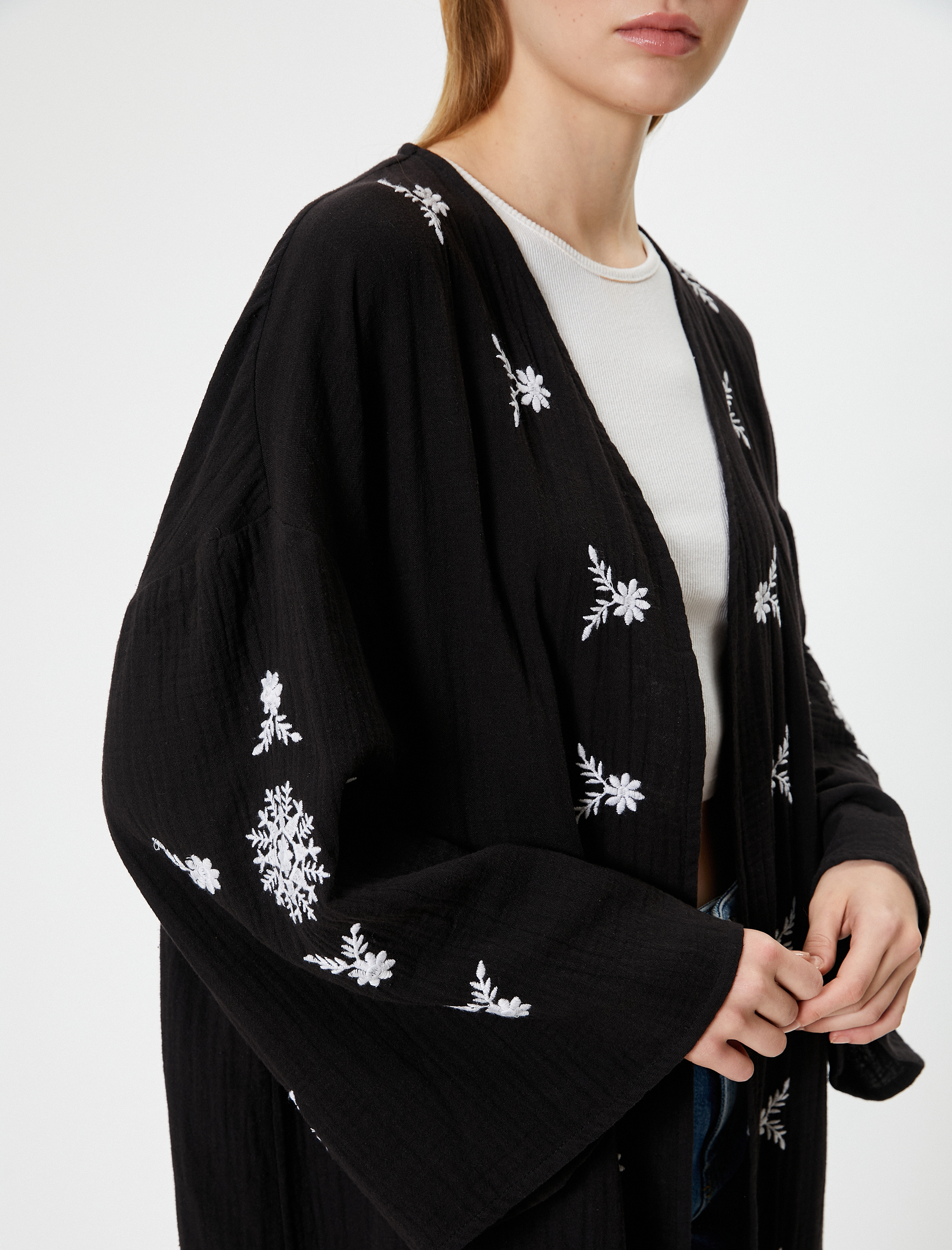   Midi Kimono Nakışlı Oversize Asimetrik Kesim