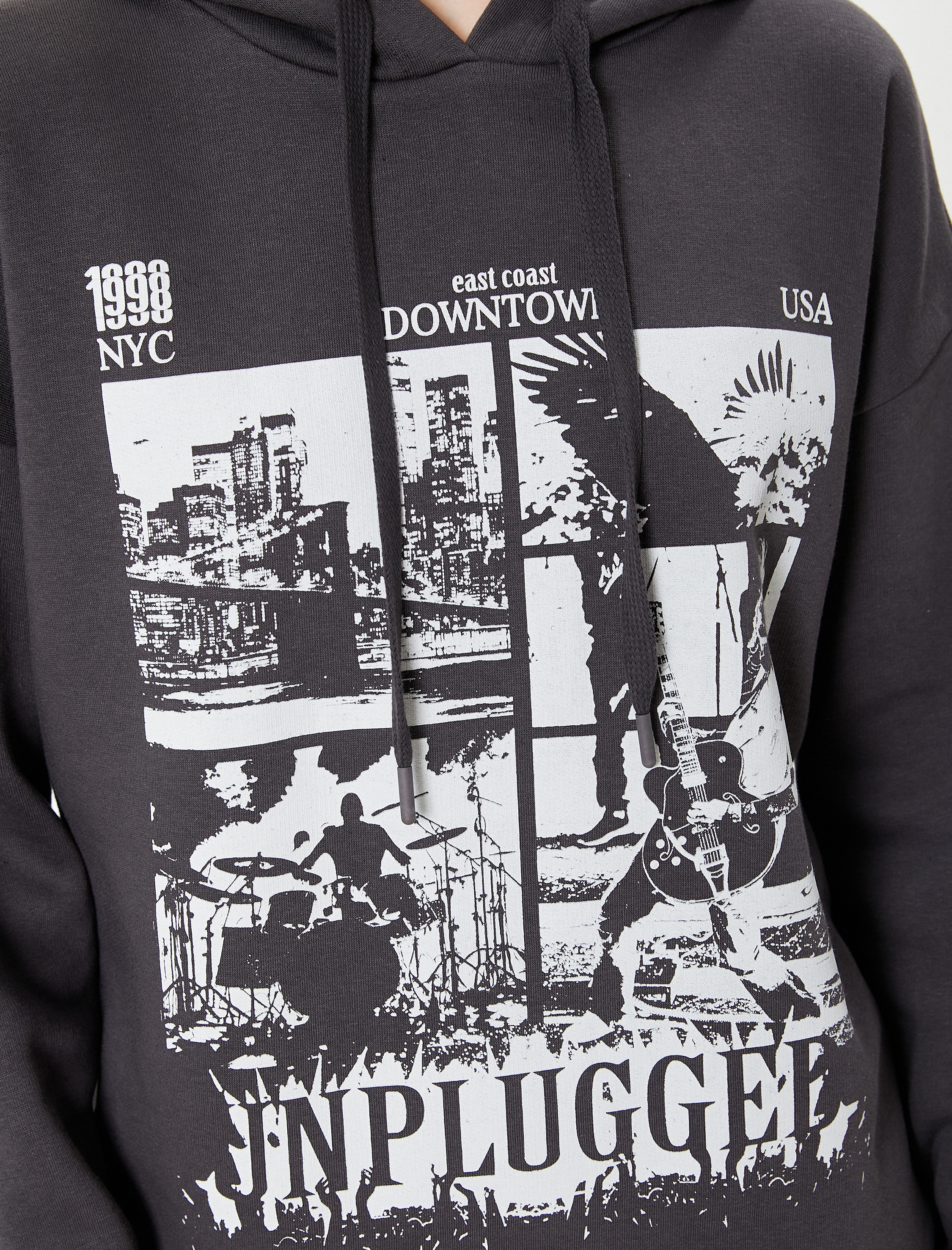   Şardonlu Slogan Baskılı Sweatshirt Kapüşonlu Relax Fit