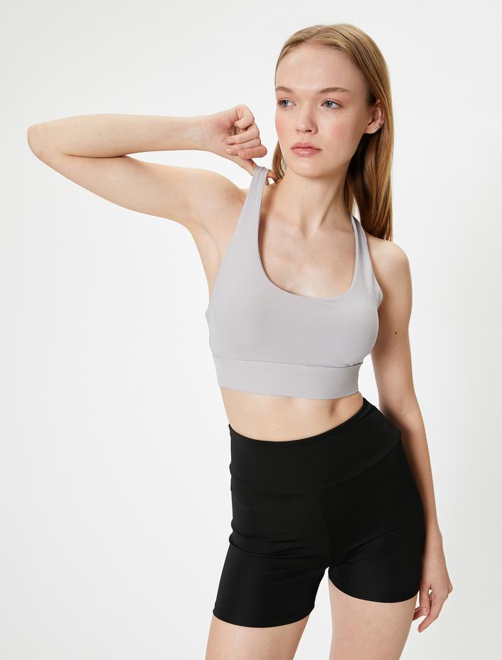  Sporcu Sütyeni Çapraz Askılı Kaplı U Yaka Slim Fit