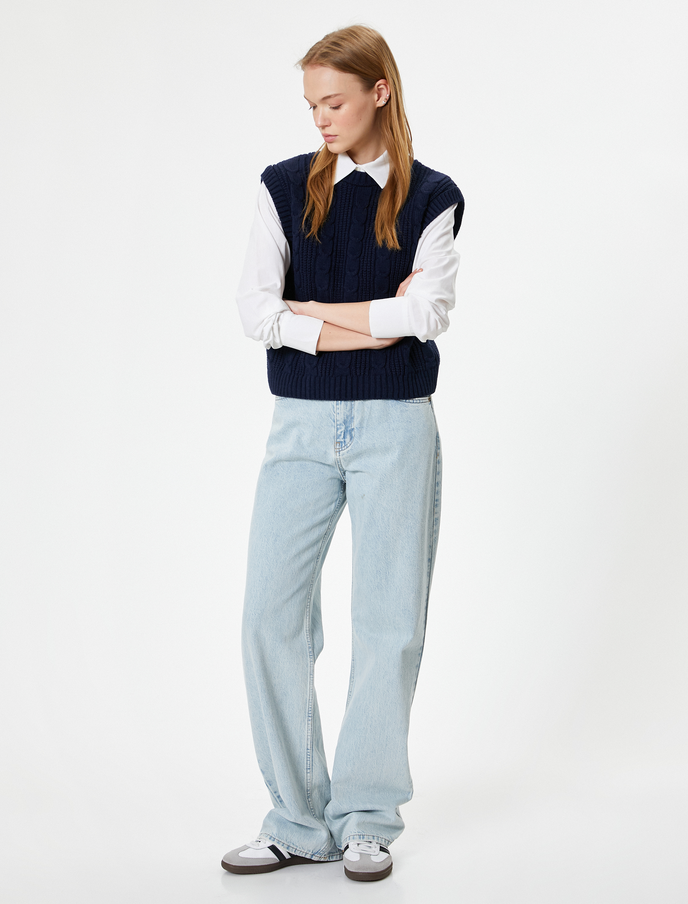   Triko Örgü Dokulu Kolsuz Süveter Bisiklet Yaka