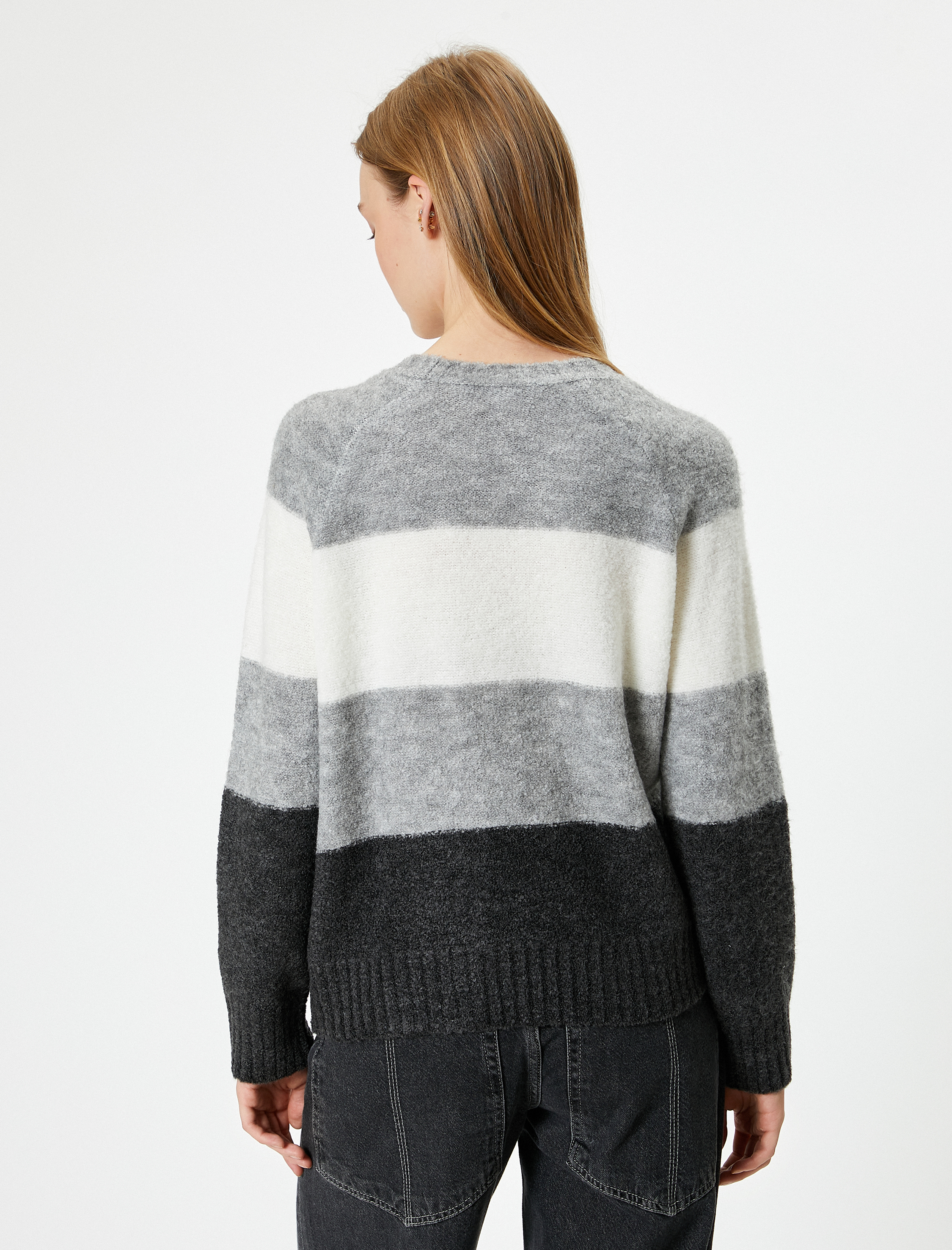   Triko Kazak Bisiklet Yaka Uzun Kollu Renk Bloklu