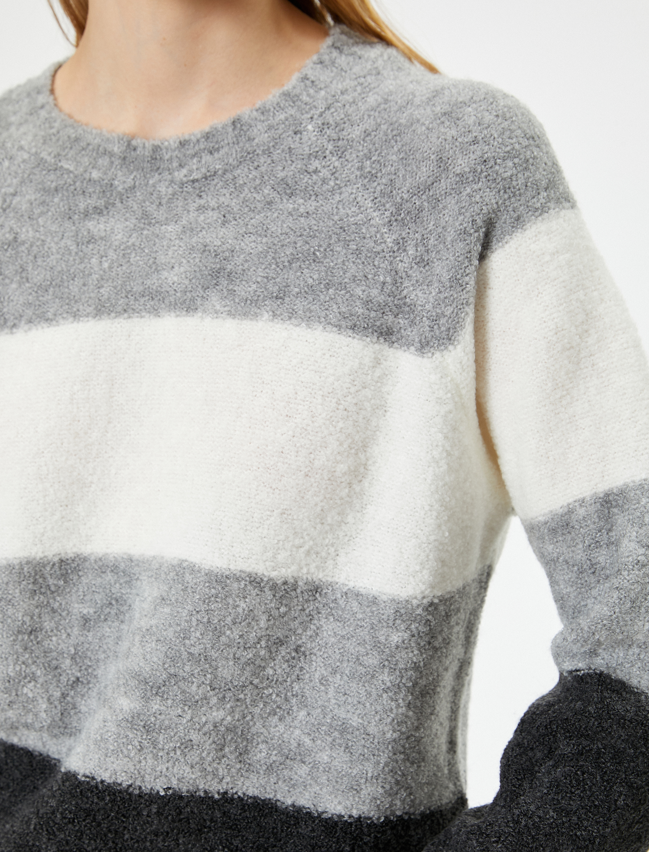   Triko Kazak Bisiklet Yaka Uzun Kollu Renk Bloklu