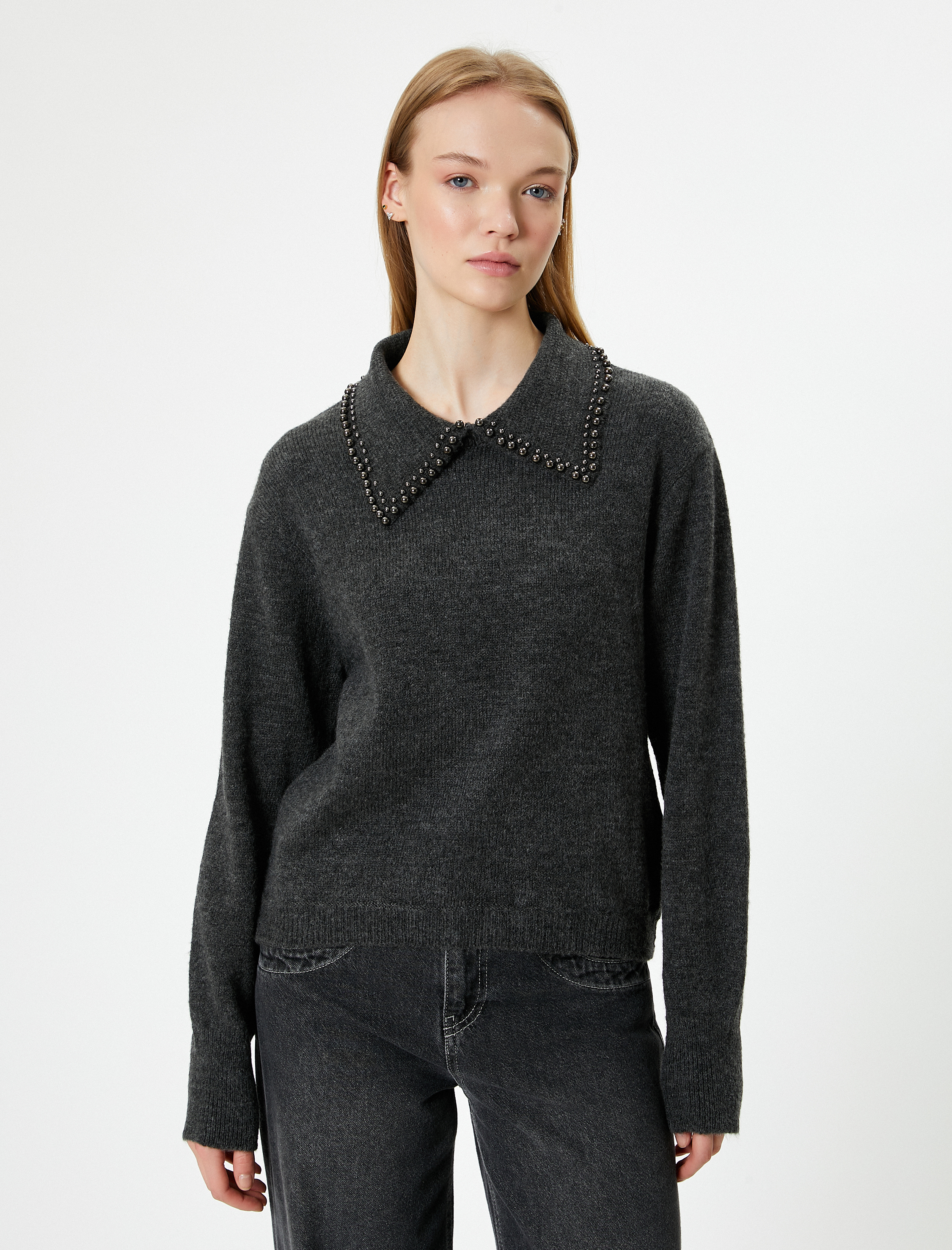   İnci Detaylı Uzun Kollu Yumuşak Dokulu Kazak