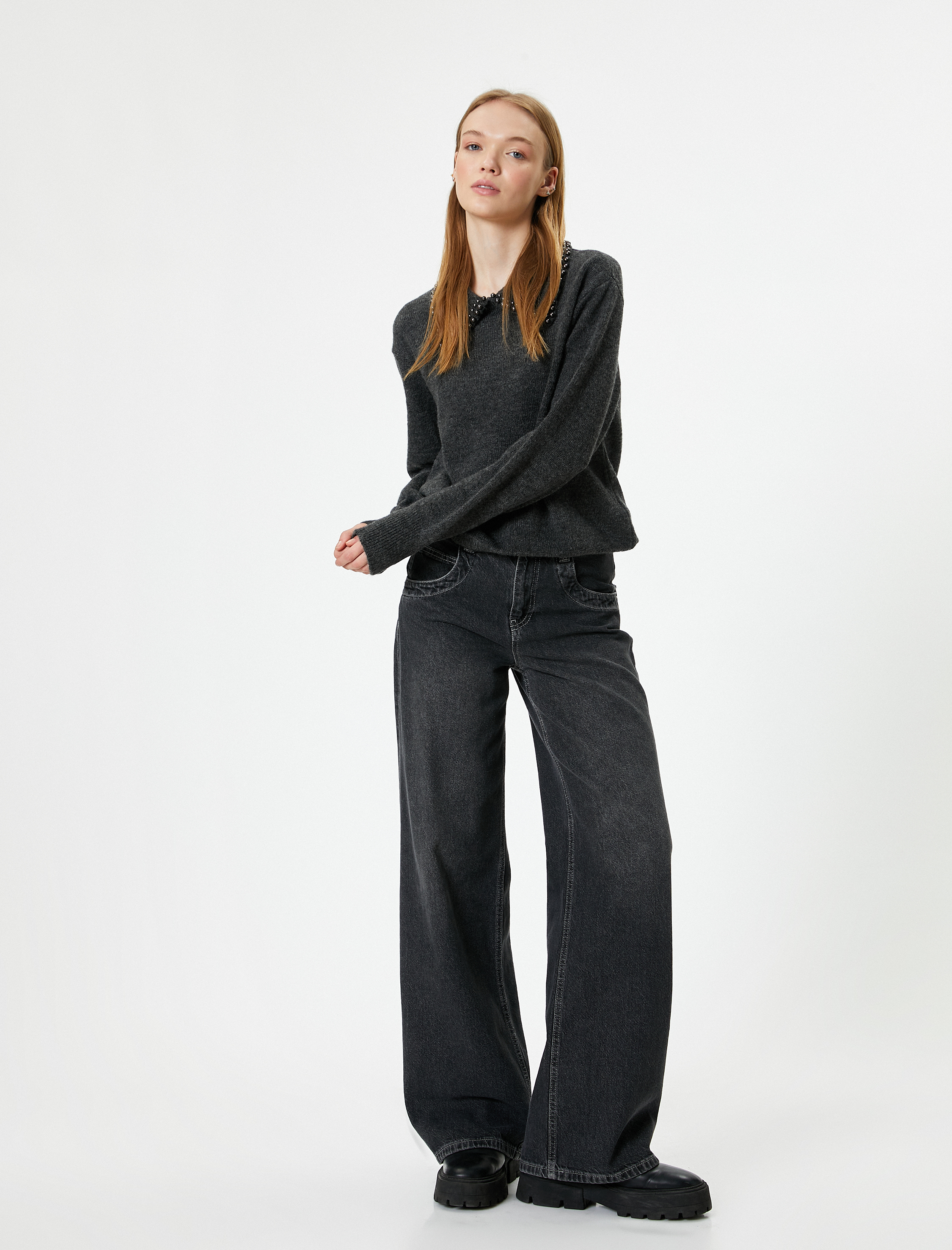   İnci Detaylı Uzun Kollu Yumuşak Dokulu Kazak