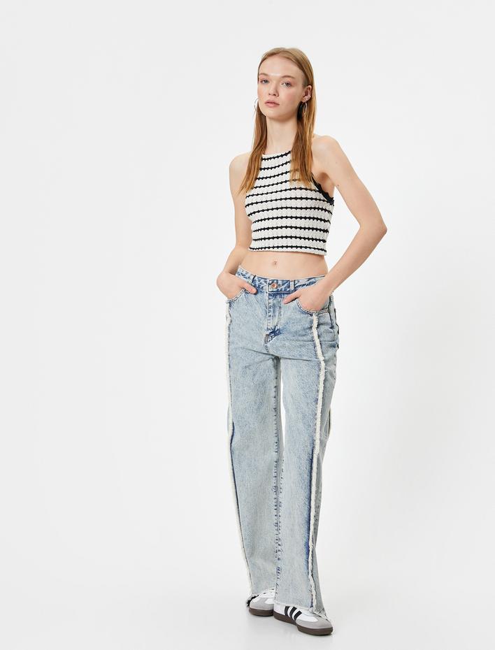  Kroşe Crop Atlet Bağcıklı Yaka Kolsuz