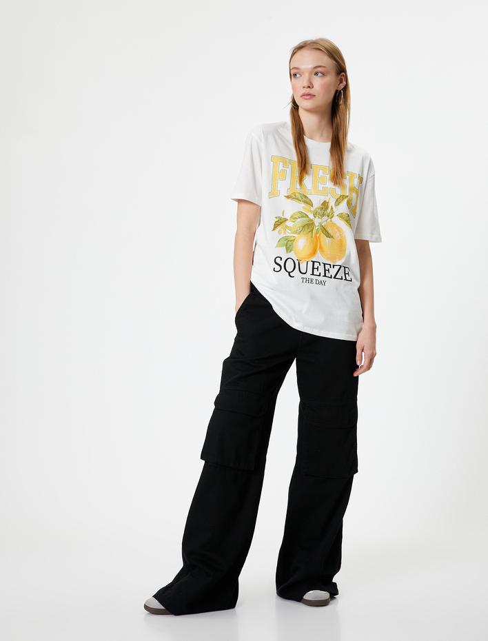  Meyve Baskılı Tişört Relax Fit Bisiklet Yaka Kısa Kollu