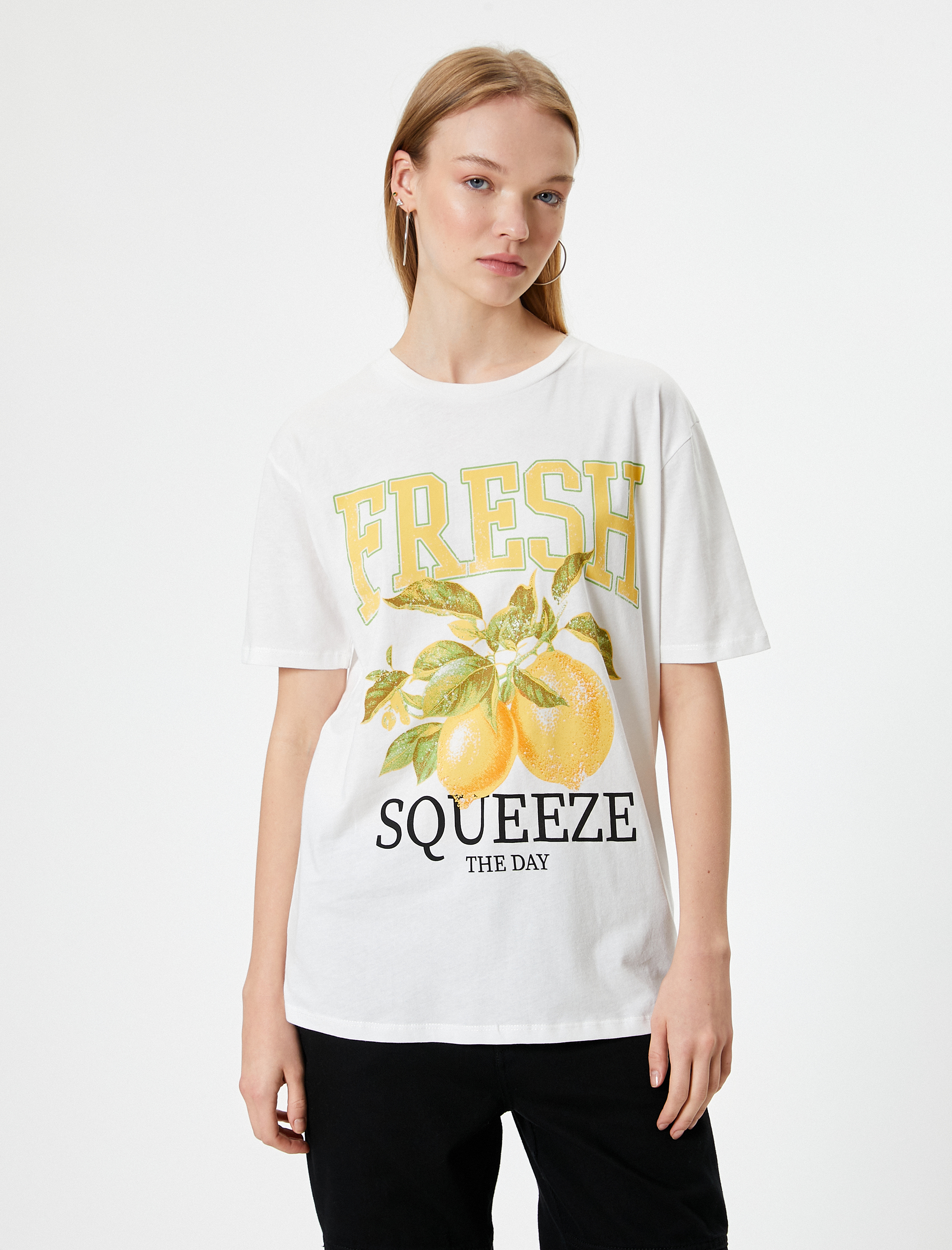   Meyve Baskılı Tişört Relax Fit Bisiklet Yaka Kısa Kollu