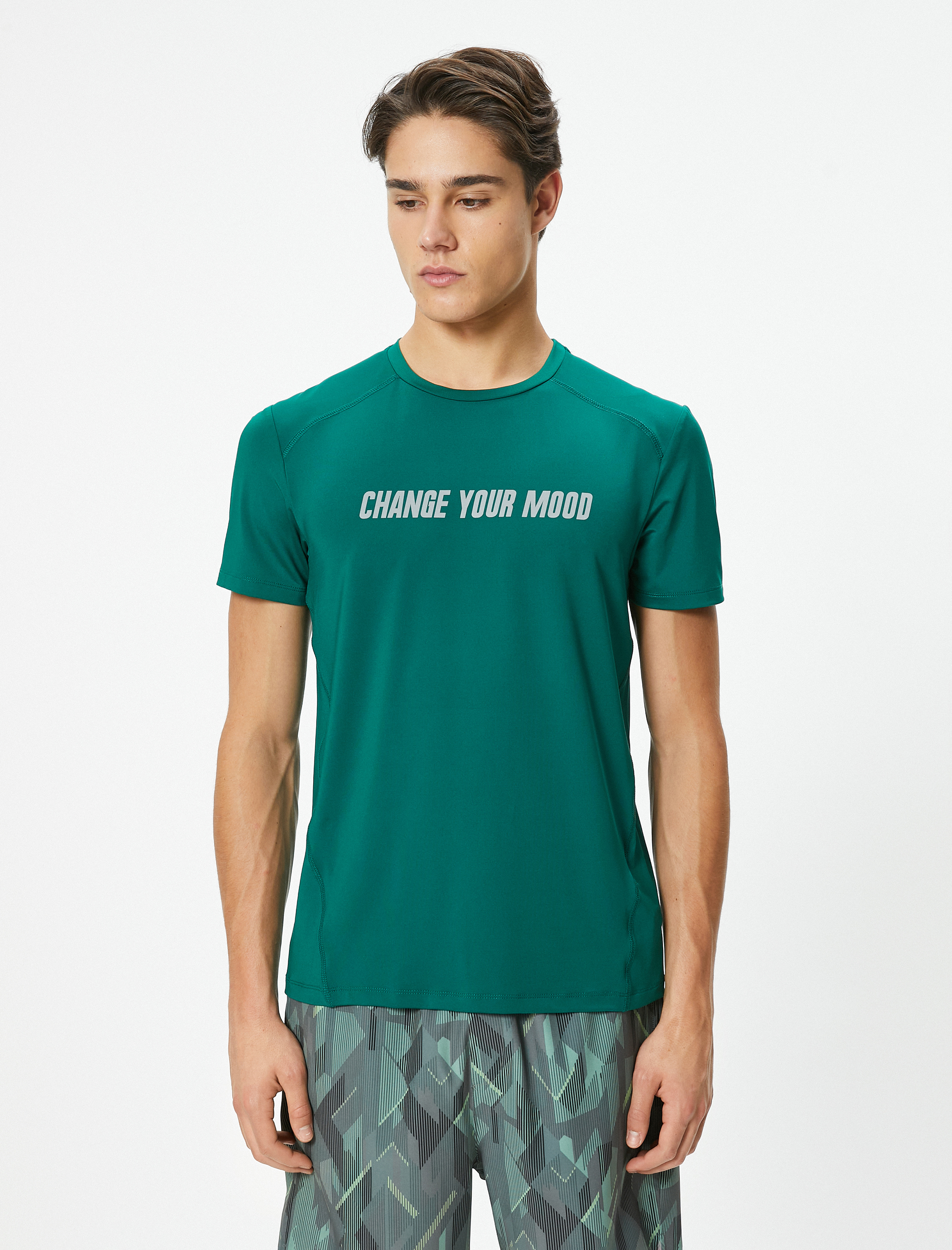   Spor Tişört Slogan Baskılı Bisiklet Yaka Kısa Kollu