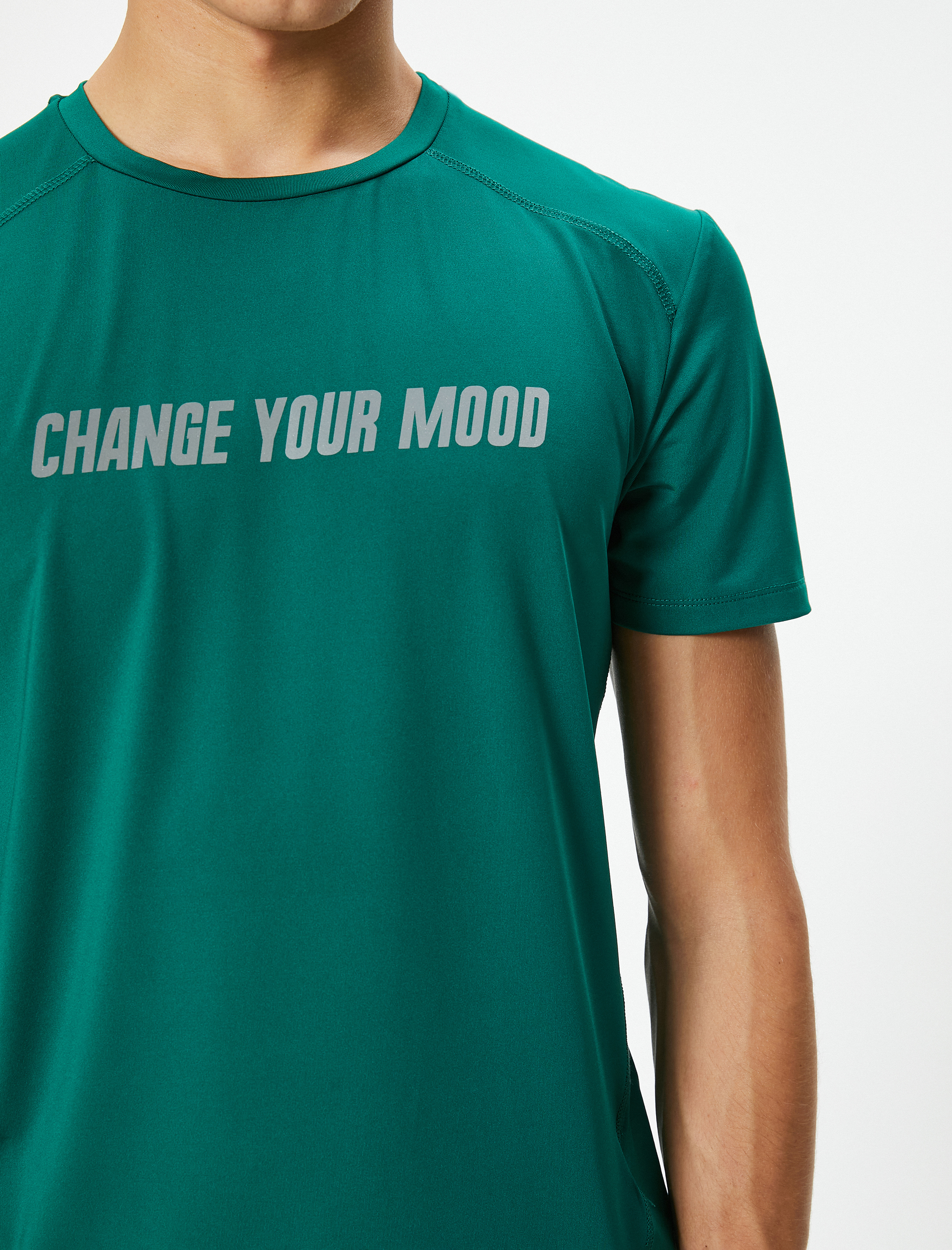   Spor Tişört Slogan Baskılı Bisiklet Yaka Kısa Kollu