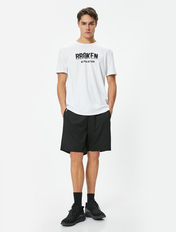  Spor Tişört Slogan Baskılı Bisiklet Yaka Kısa Kollu