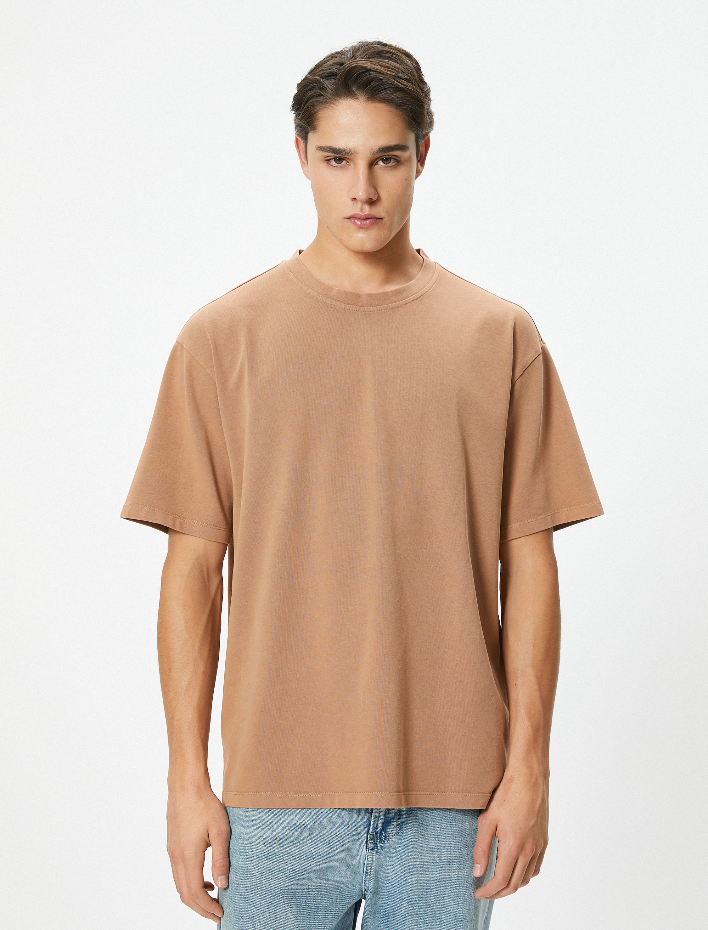   Oversize Tişört Bisiklet Yaka Kısa Kollu Pamuklu