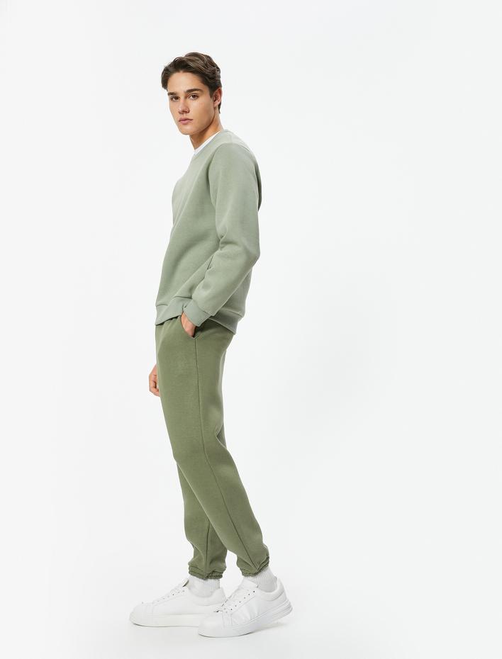  Bisiklet Yaka Sweatshirt Basic Uzun Kollu Şardonlu