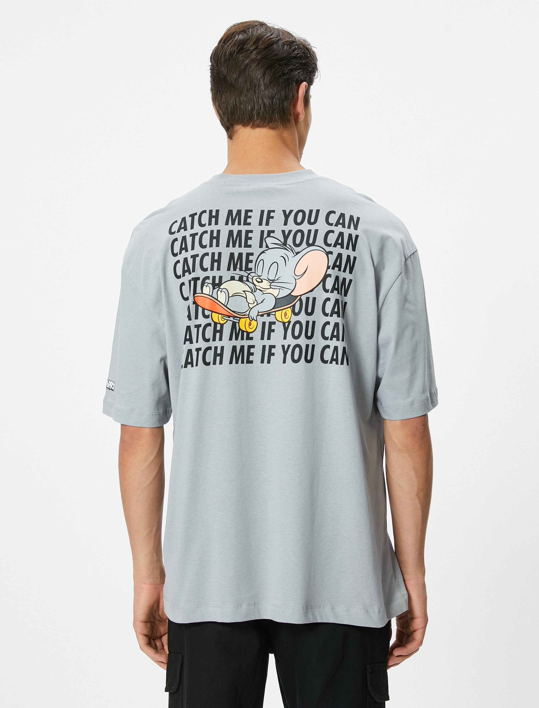   Tom ve Jerry Tişört Lisanslı Oversize Kısa Kollu Bisiklet Yaka Pamuklu