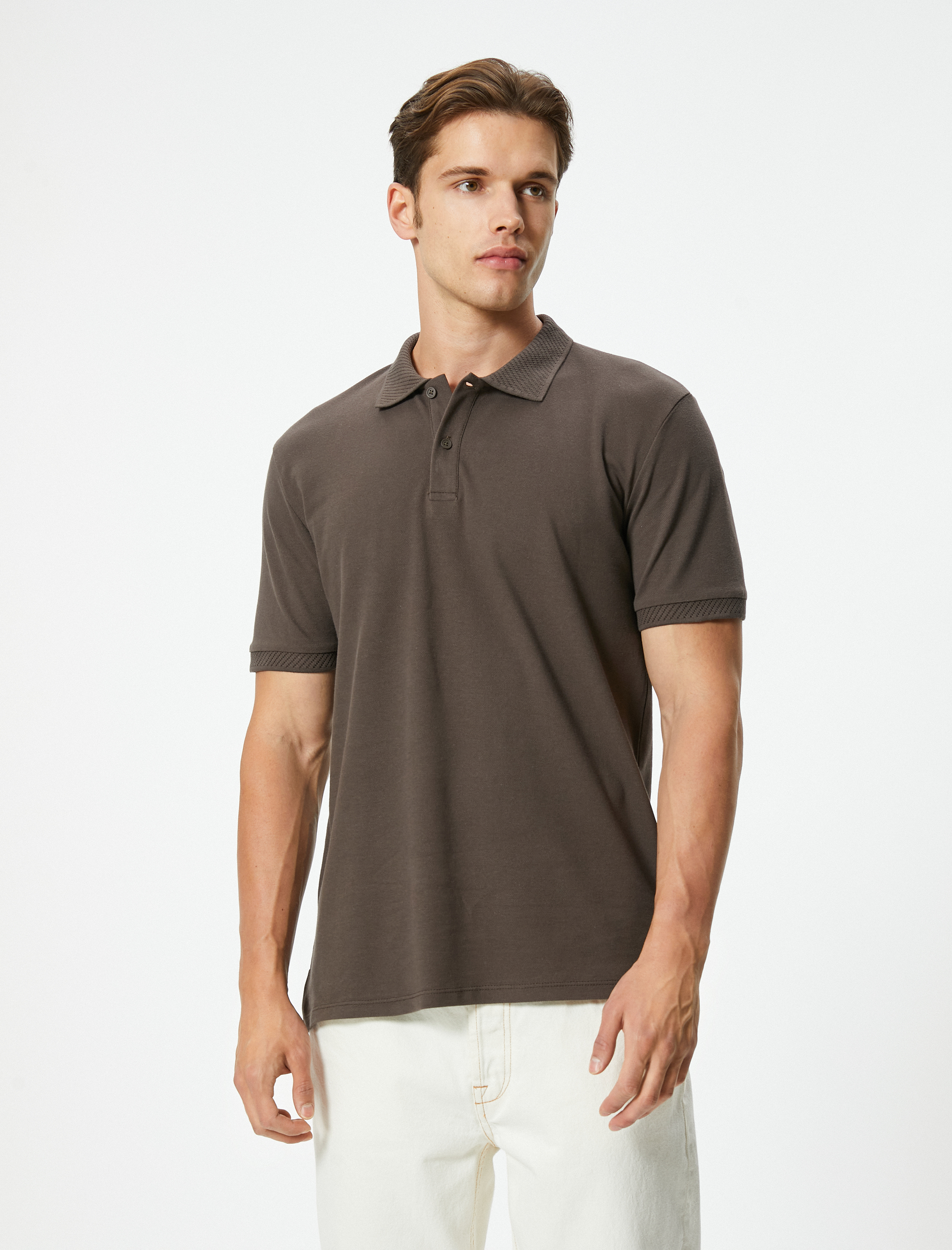   Yakalı Tişört Düğmeli Slim Fit Kısa Kollu