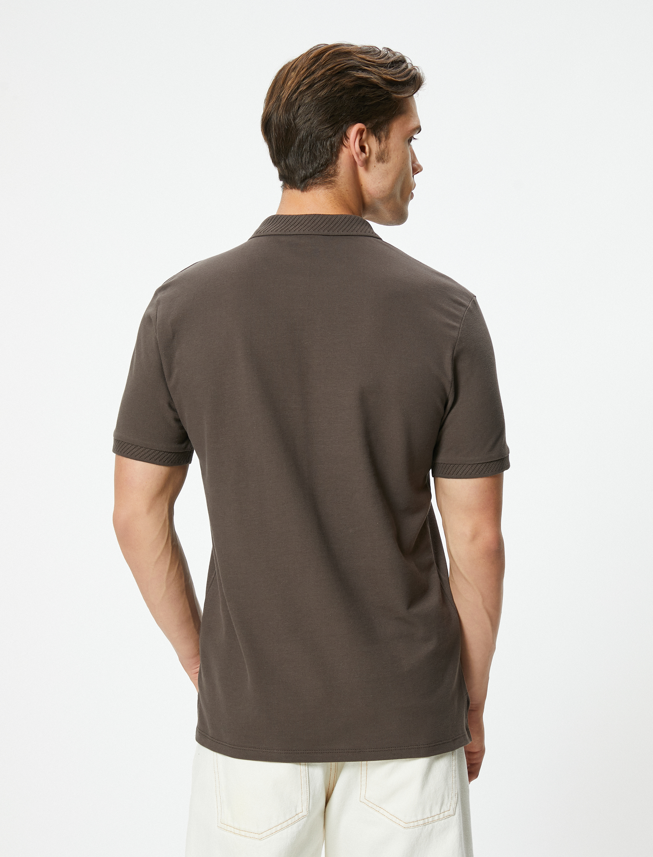   Yakalı Tişört Düğmeli Slim Fit Kısa Kollu