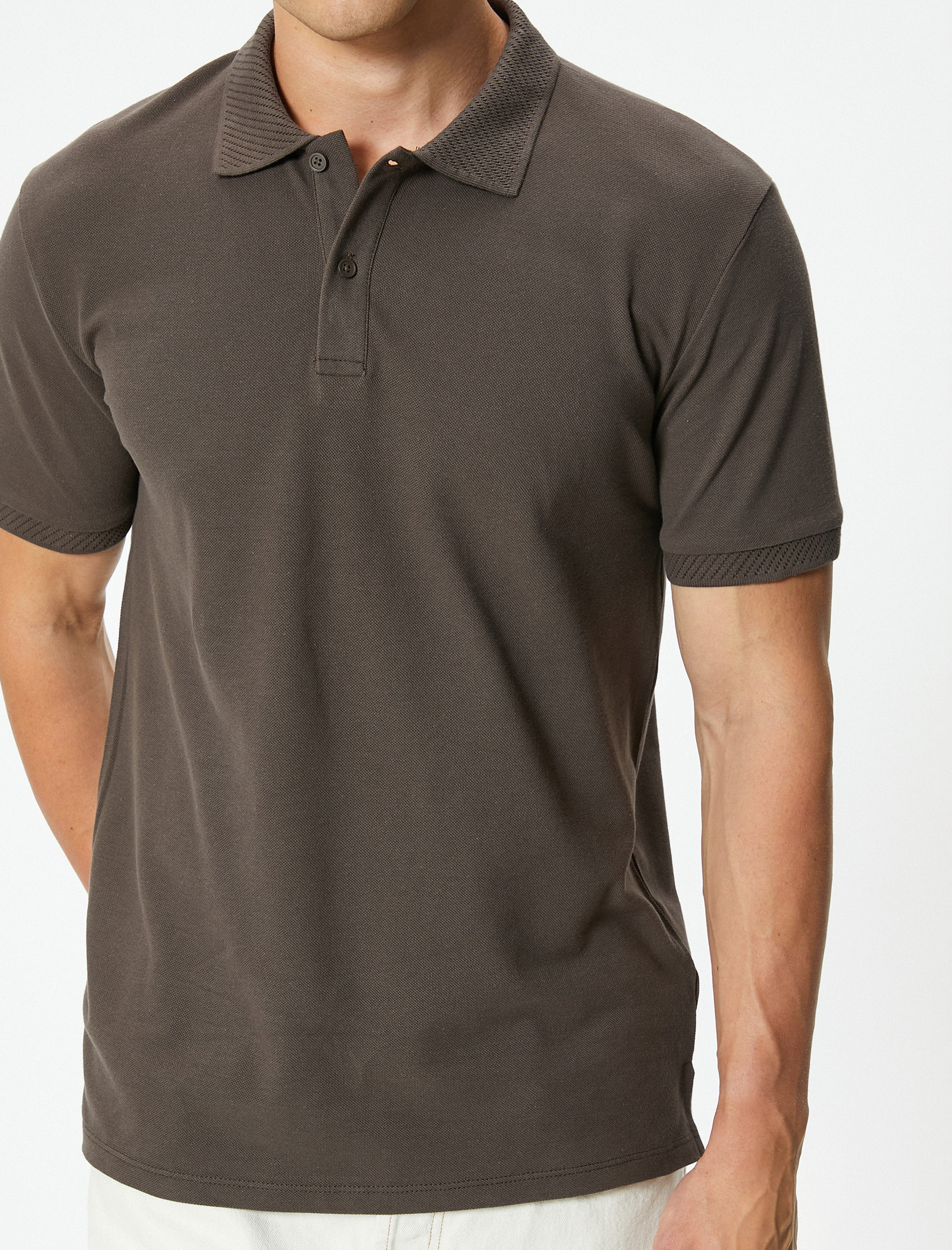   Yakalı Tişört Düğmeli Slim Fit Kısa Kollu