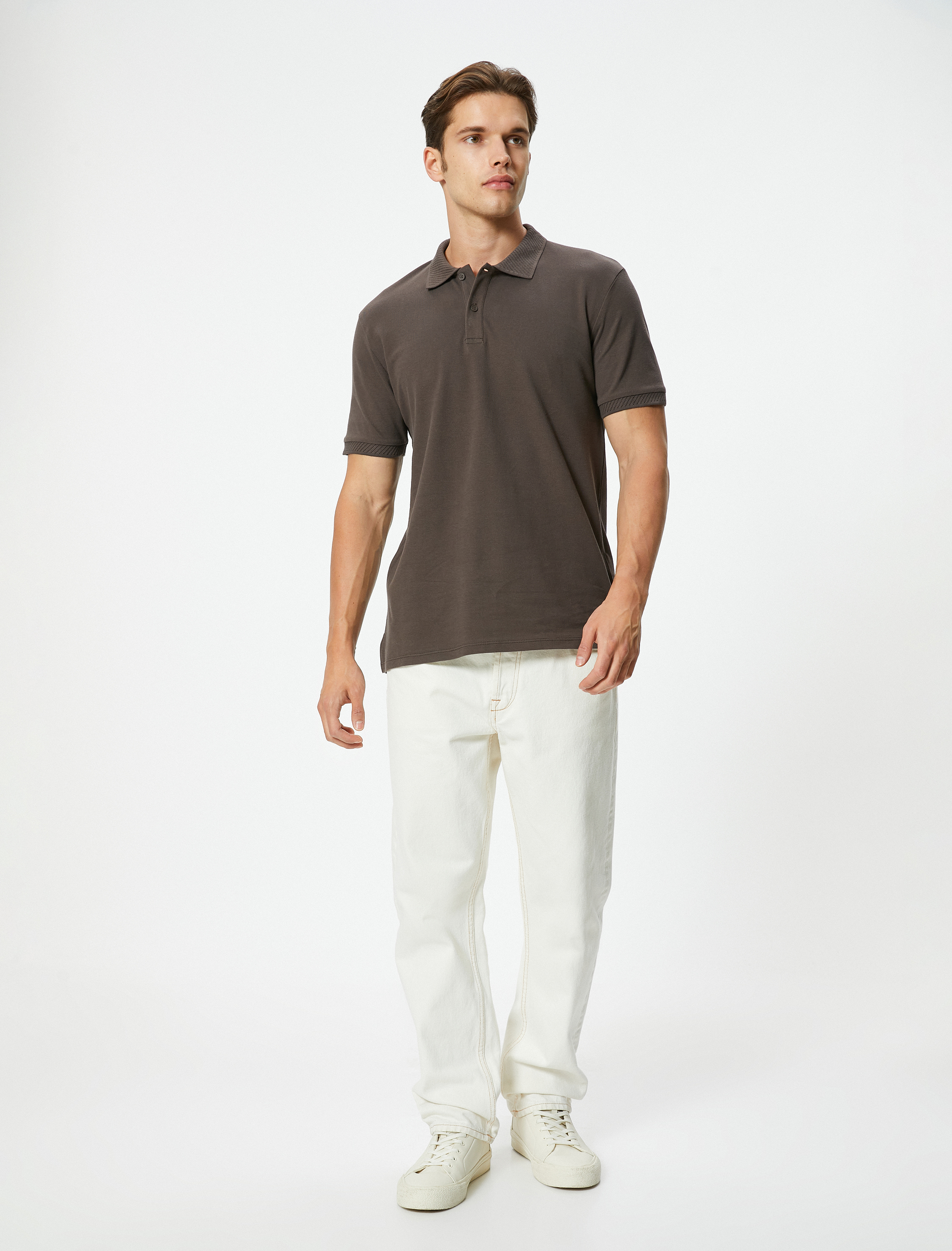   Yakalı Tişört Düğmeli Slim Fit Kısa Kollu