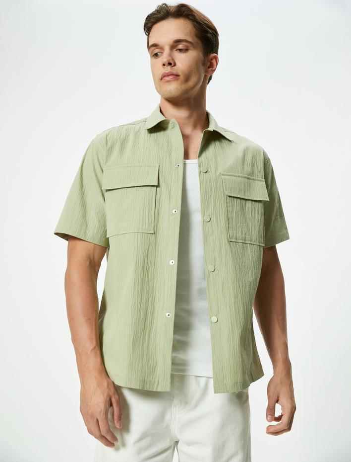  Kısa Kollu Gömlek Düğmeli Kapaklı Cep Detaylı Pamuklu Regular Fit