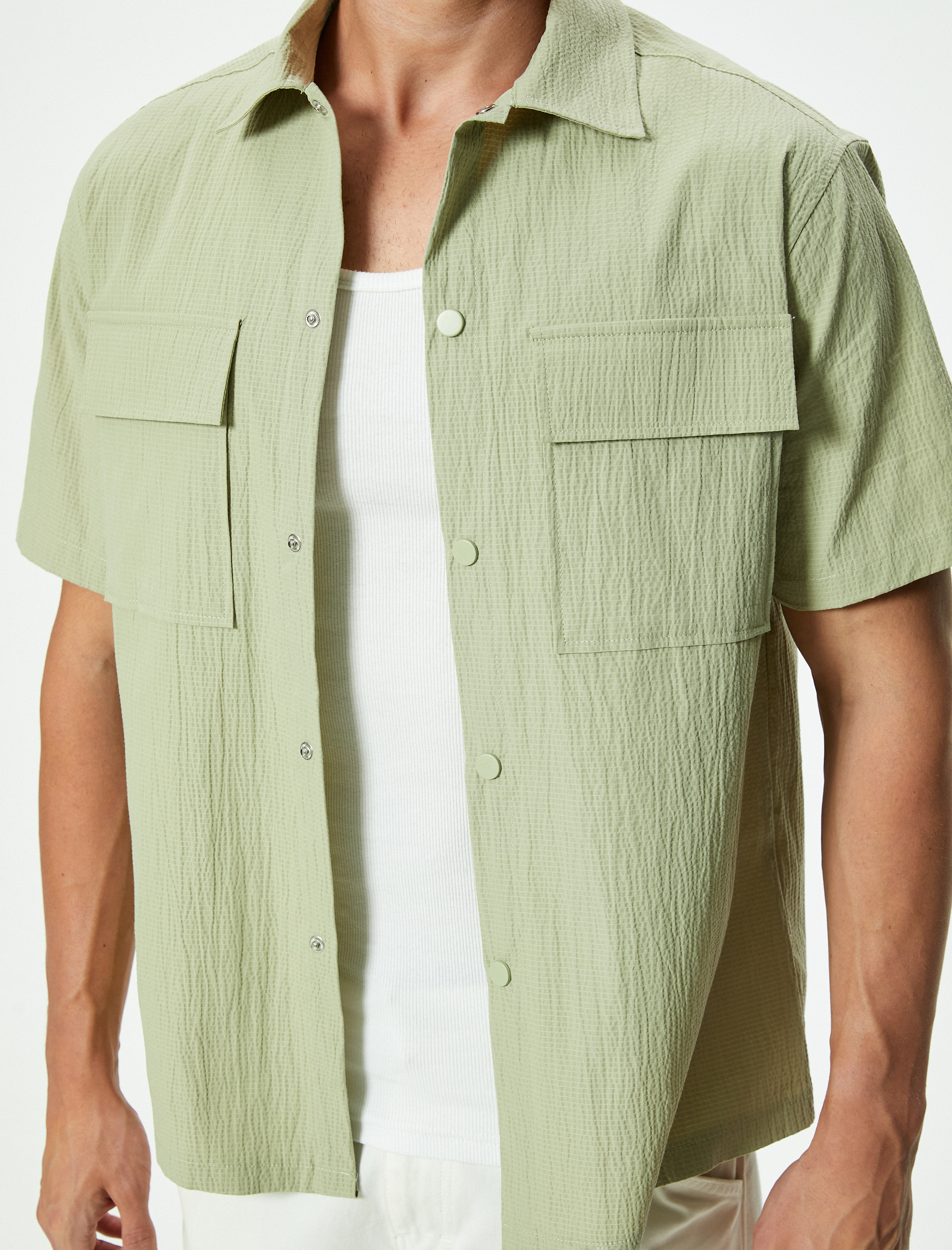   Kısa Kollu Gömlek Düğmeli Kapaklı Cep Detaylı Pamuklu Regular Fit