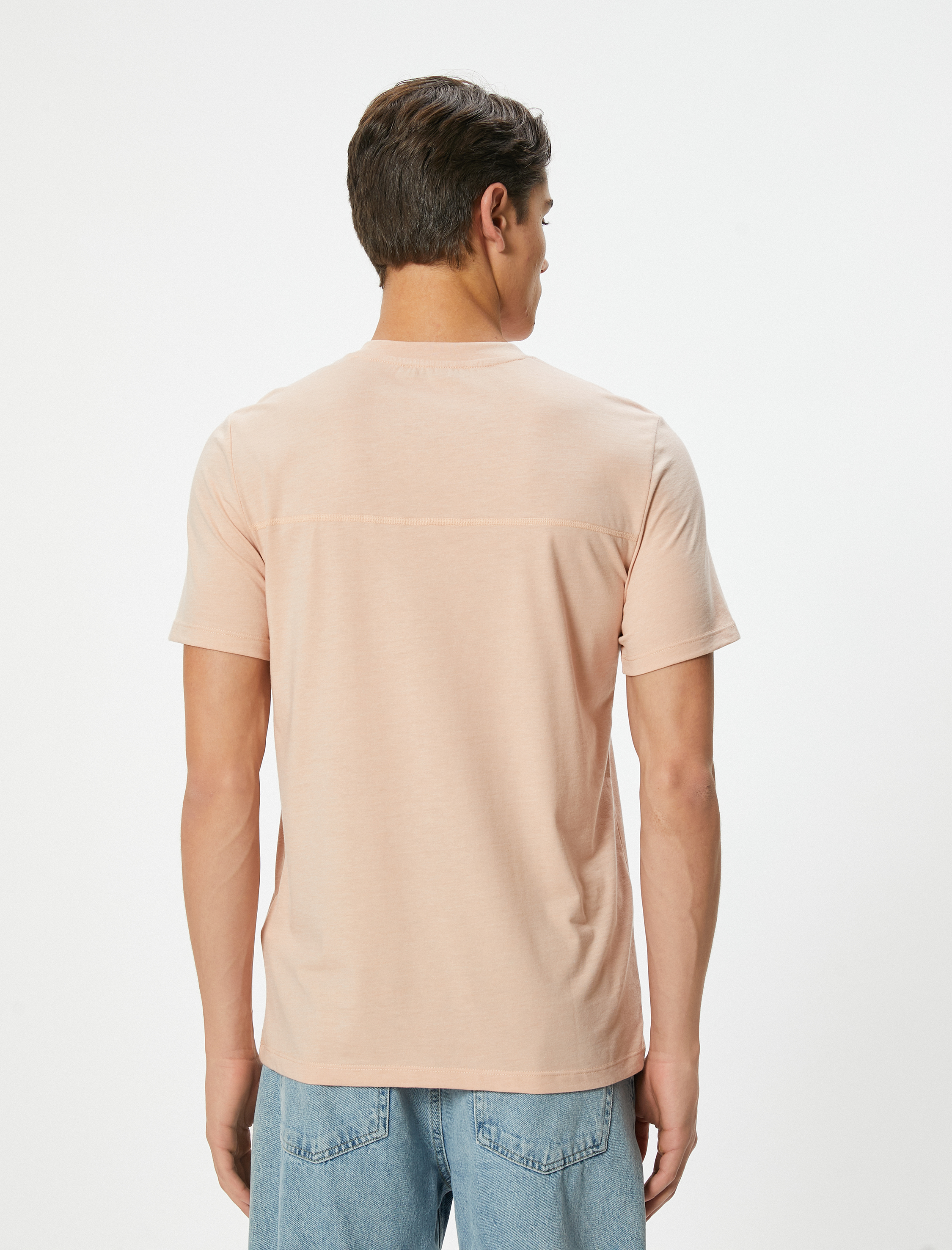   Kısa Kollu Tişört Bisiklet Yaka Çizgi Detaylı