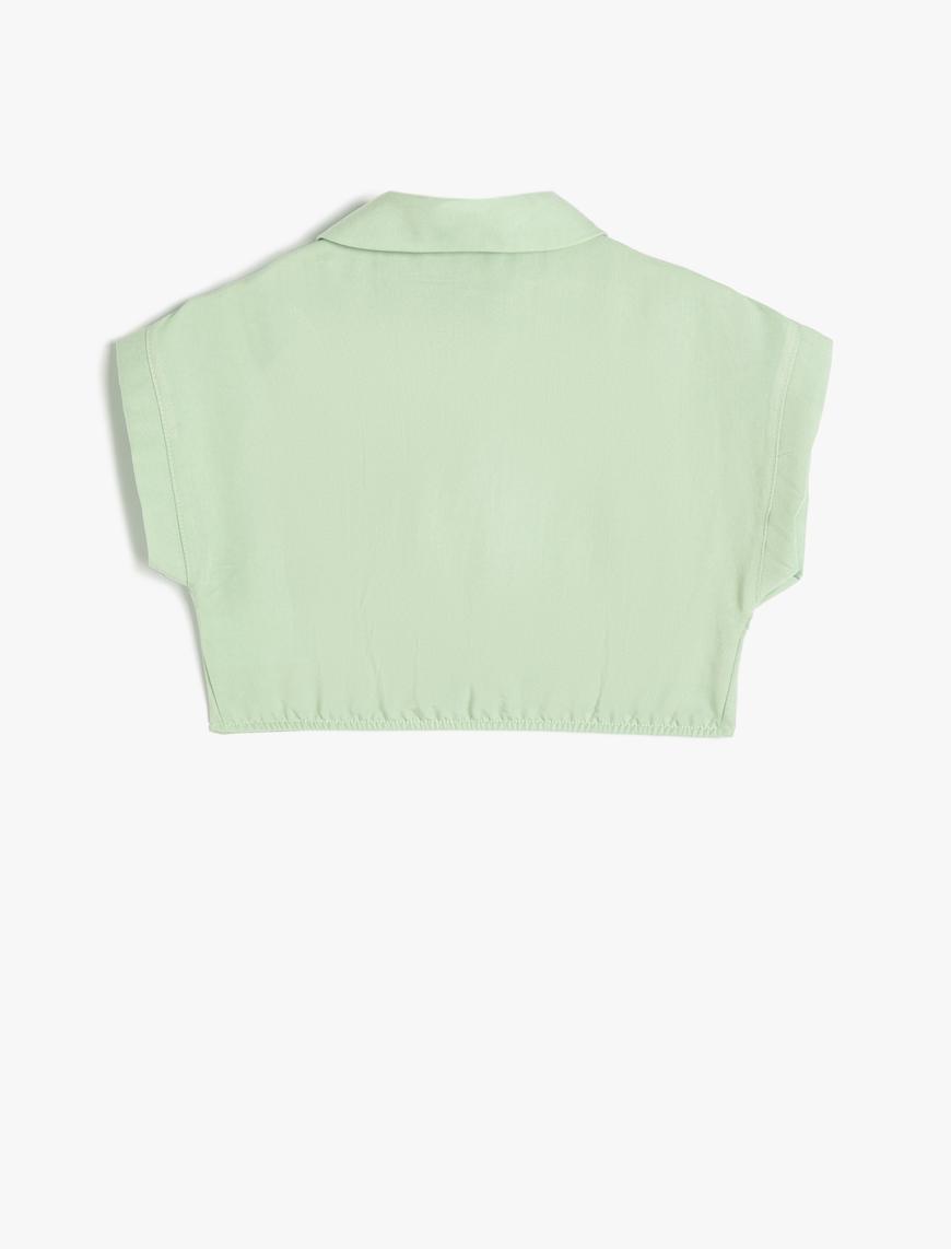  Kız Çocuk Crop Gömlek Kısa Kollu Cep Detaylı Modal Kumaş