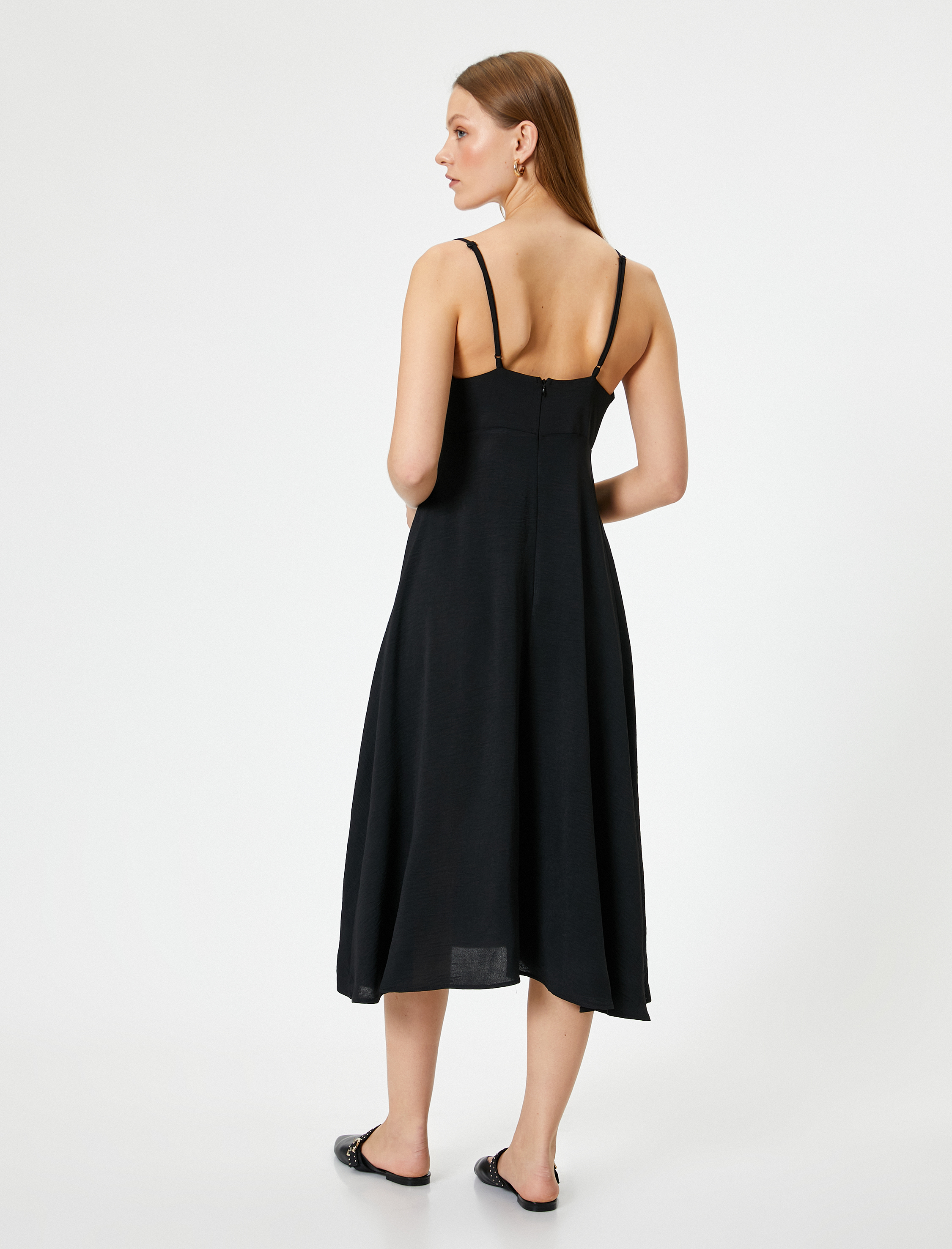 Midi Askılı Elbise Kruvaze Yaka A Form