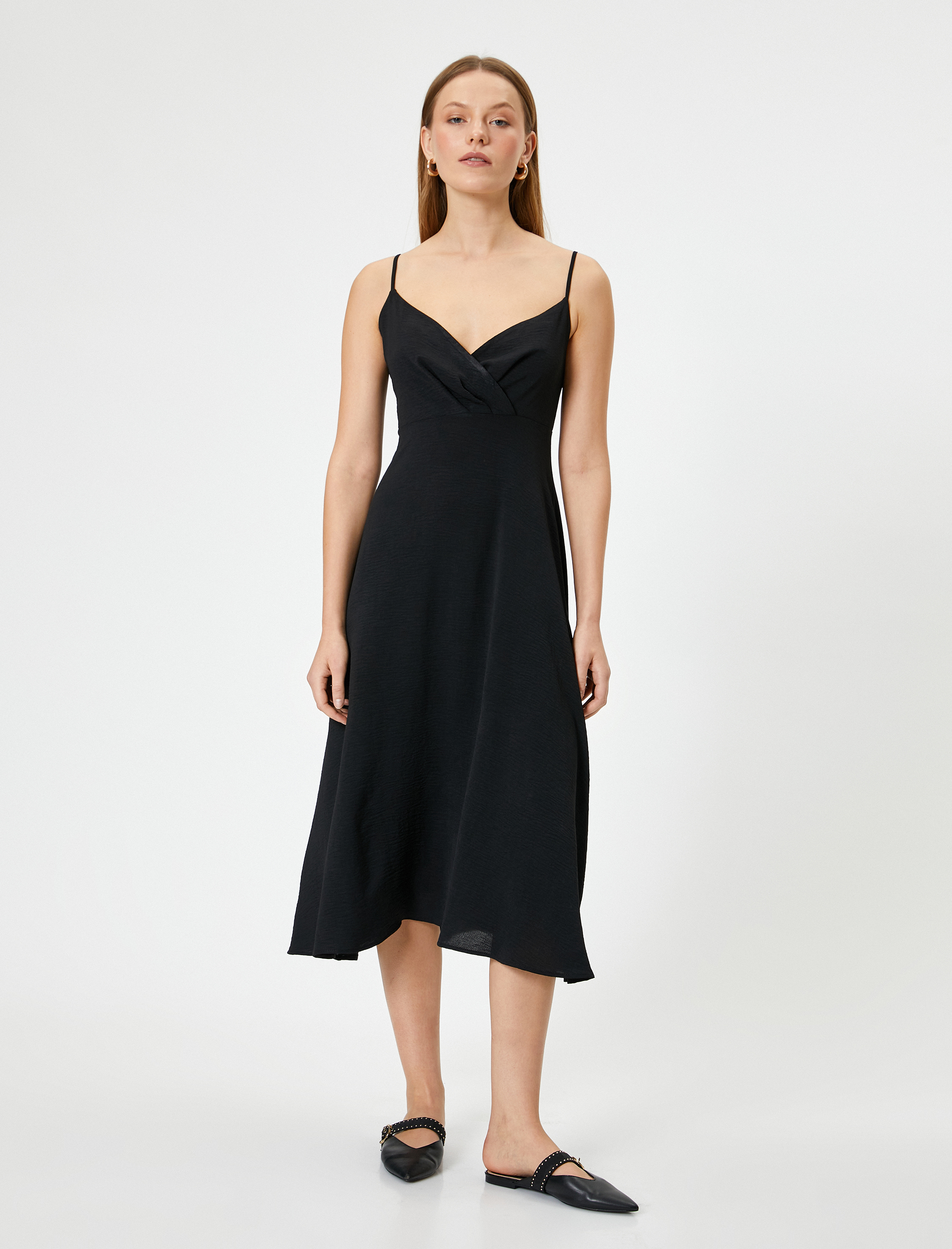 Midi Askılı Elbise Kruvaze Yaka A Form