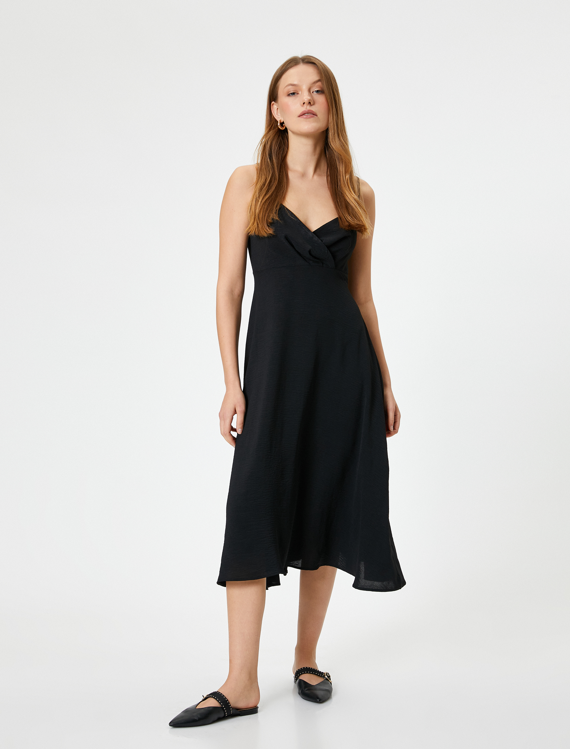 Midi Askılı Elbise Kruvaze Yaka A Form