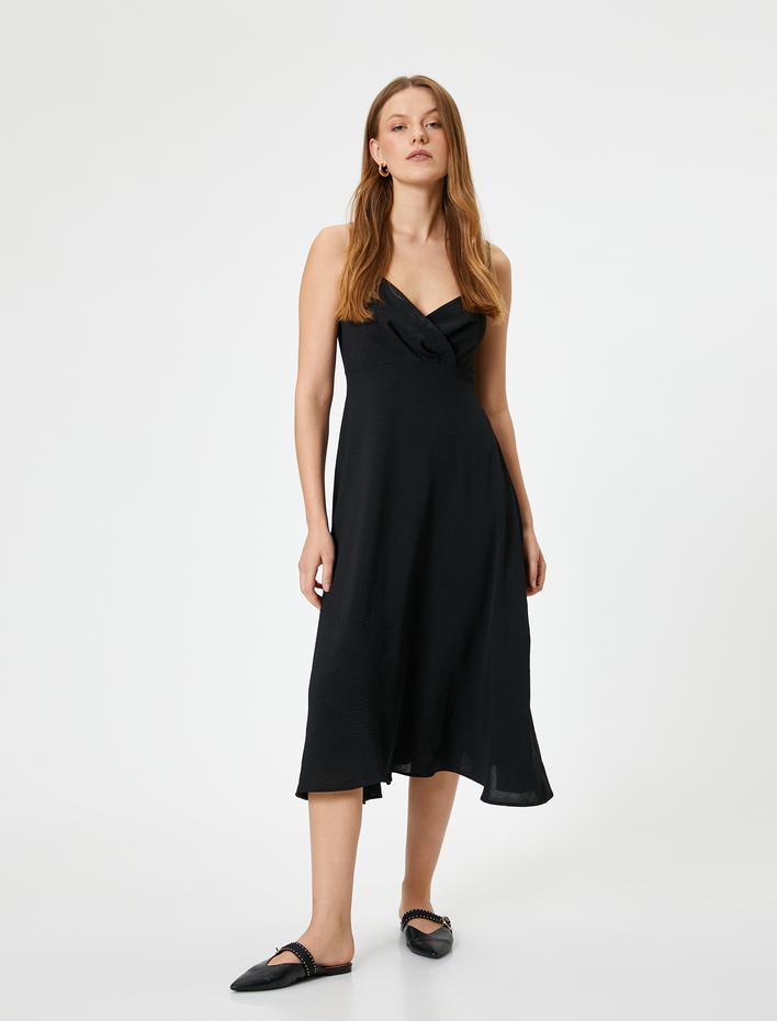  Midi Askılı Elbise Kruvaze Yaka A Form