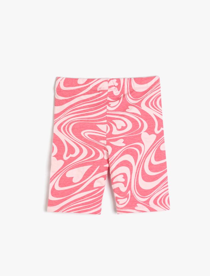 Kız Çocuk Kısa Tayt Kalp Baskılı Beli Lastikli Pamuklu