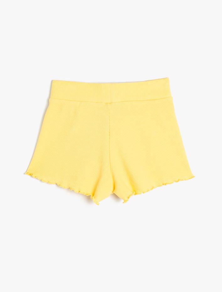 Kız Çocuk Fırfırlı Şort Beli Lastikli Ribanalı Pamuklu
