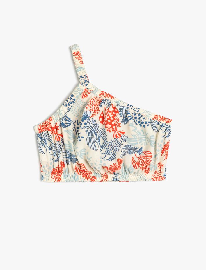 Kız Çocuk Crop Bluz Tek Omuzlu Beli Lastikli Viskon Kumaş