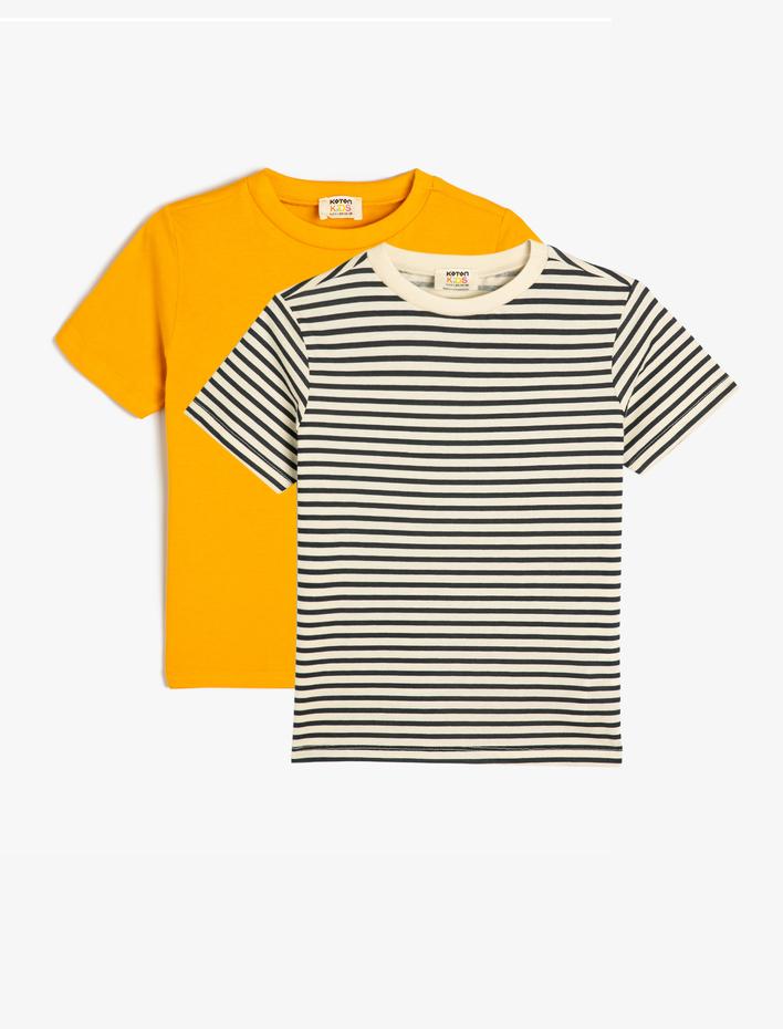 Erkek Çocuk 2'li Basic Tişört Seti Kısa Kollu Çok Renkli Pamuklu