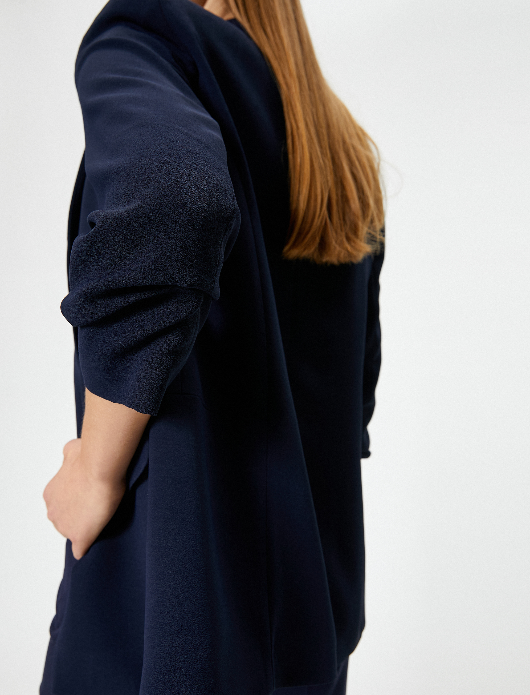   Kapaklı Cep Detaylı 3/4 Kol Kruvaze Blazer Ceket