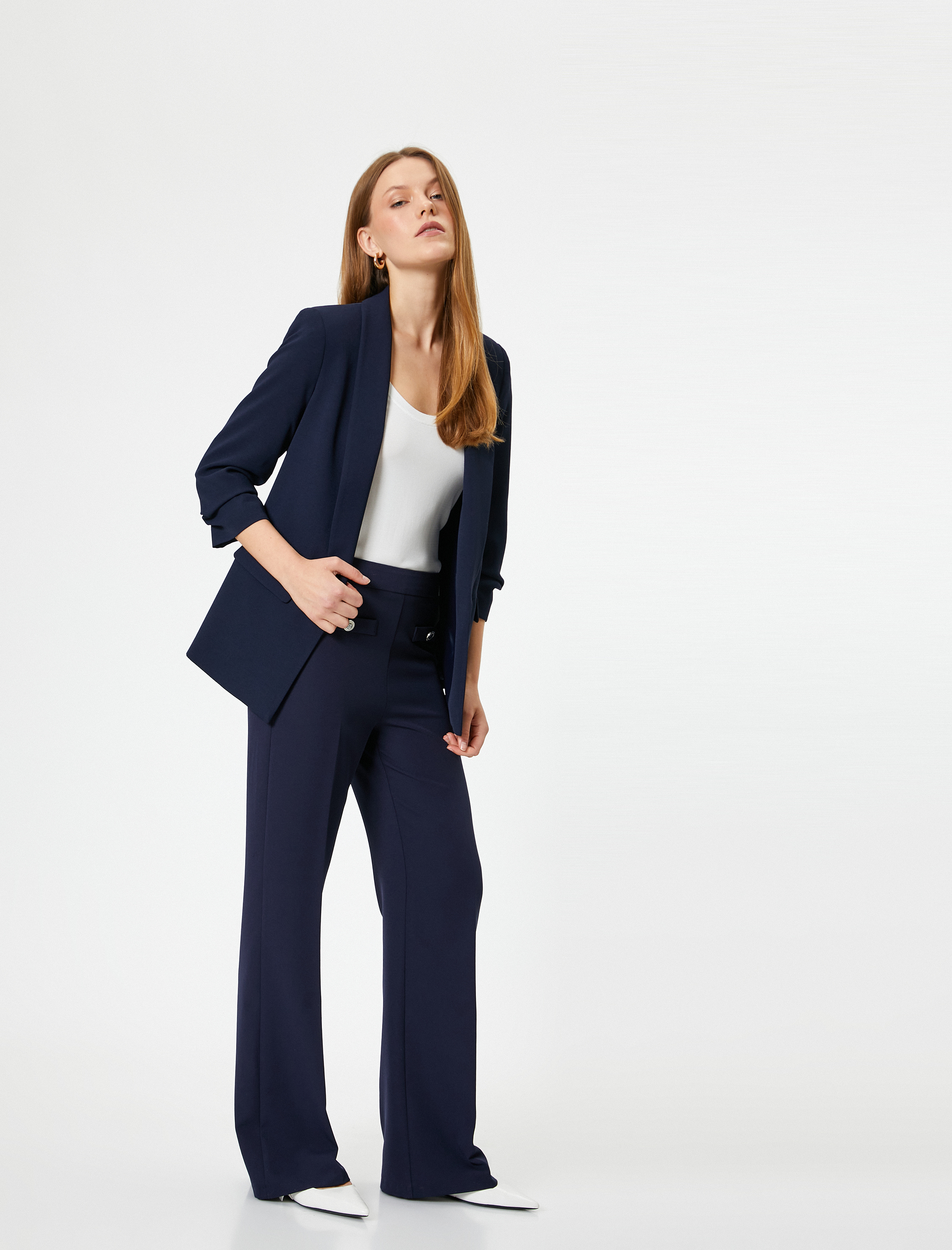   Kapaklı Cep Detaylı 3/4 Kol Kruvaze Blazer Ceket