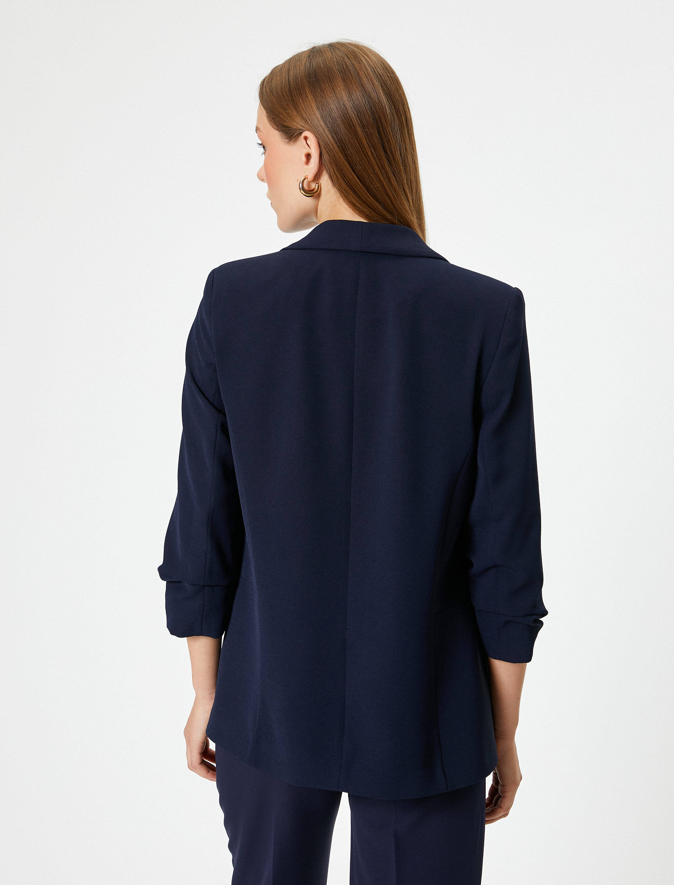   Kapaklı Cep Detaylı 3/4 Kol Kruvaze Blazer Ceket