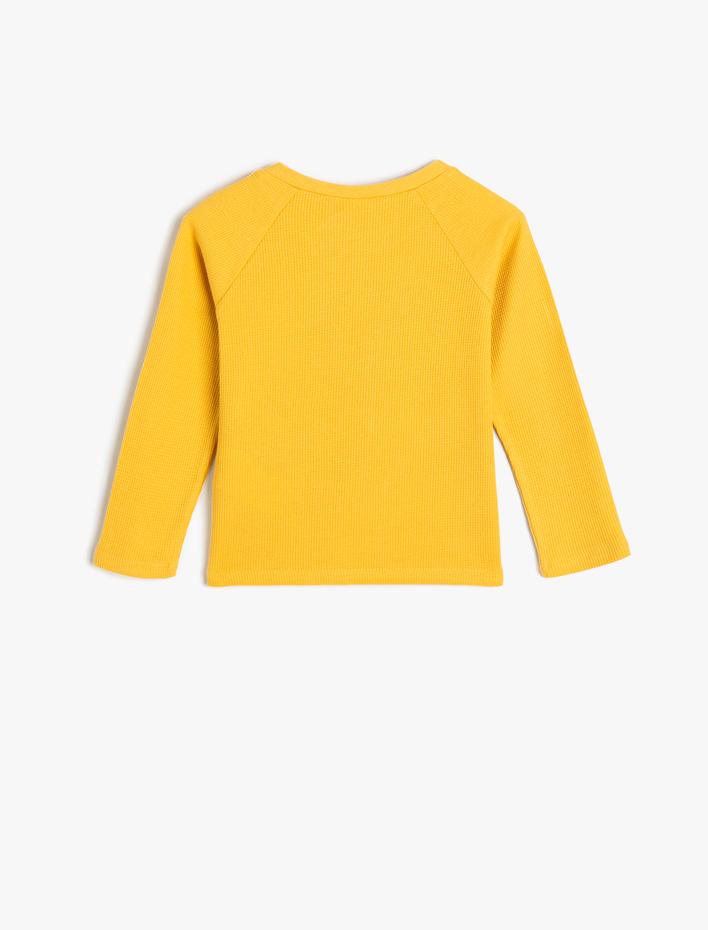 Erkek Bebek Dinozorlu Tişört Uzun Kollu Bisiklet Yaka Pamuklu