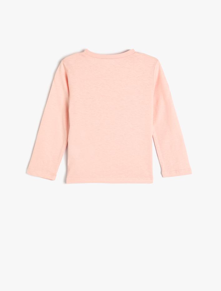 Kız Bebek Tişört Uzun Kollu Bisiklet Yaka Balerin Baskılı Pamuklu