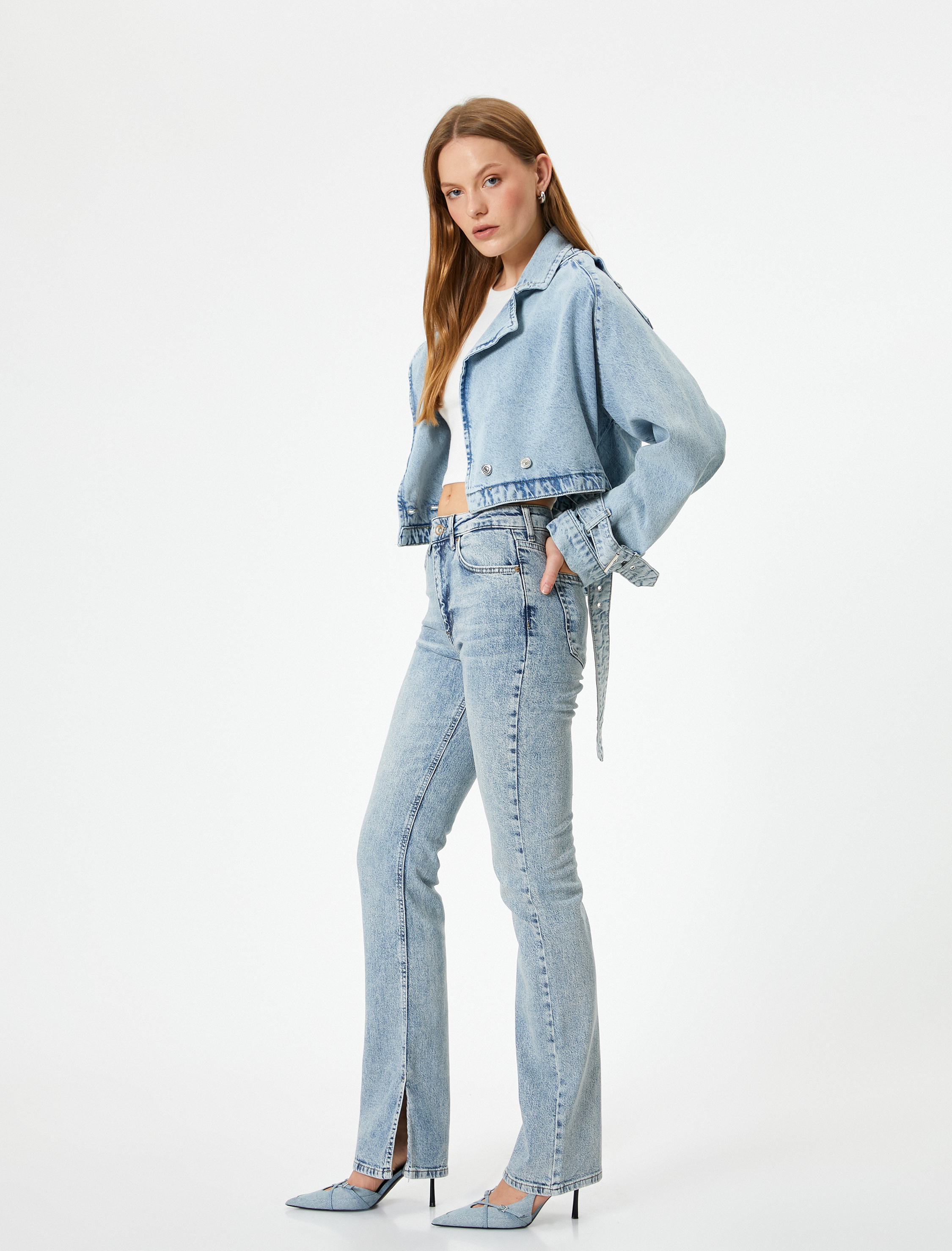   Yüksek Bel Slim Fit İspanyol Paça Kot Pantolon