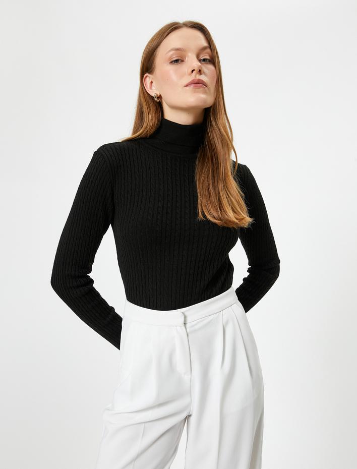  Dik Yaka Kazak Uzun Kollu Saç Örgü Desenli