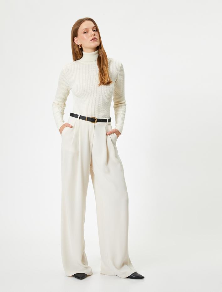  Dik Yaka Kazak Uzun Kollu Saç Örgü Desenli