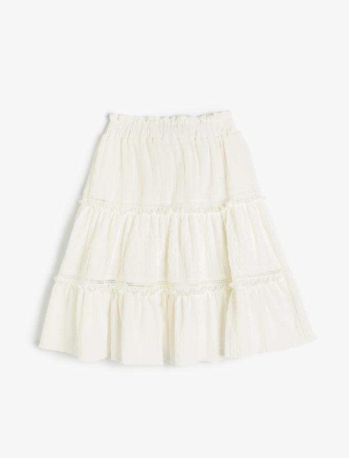 Kız Çocuk Midi Etek Katlı Beli Lastikli