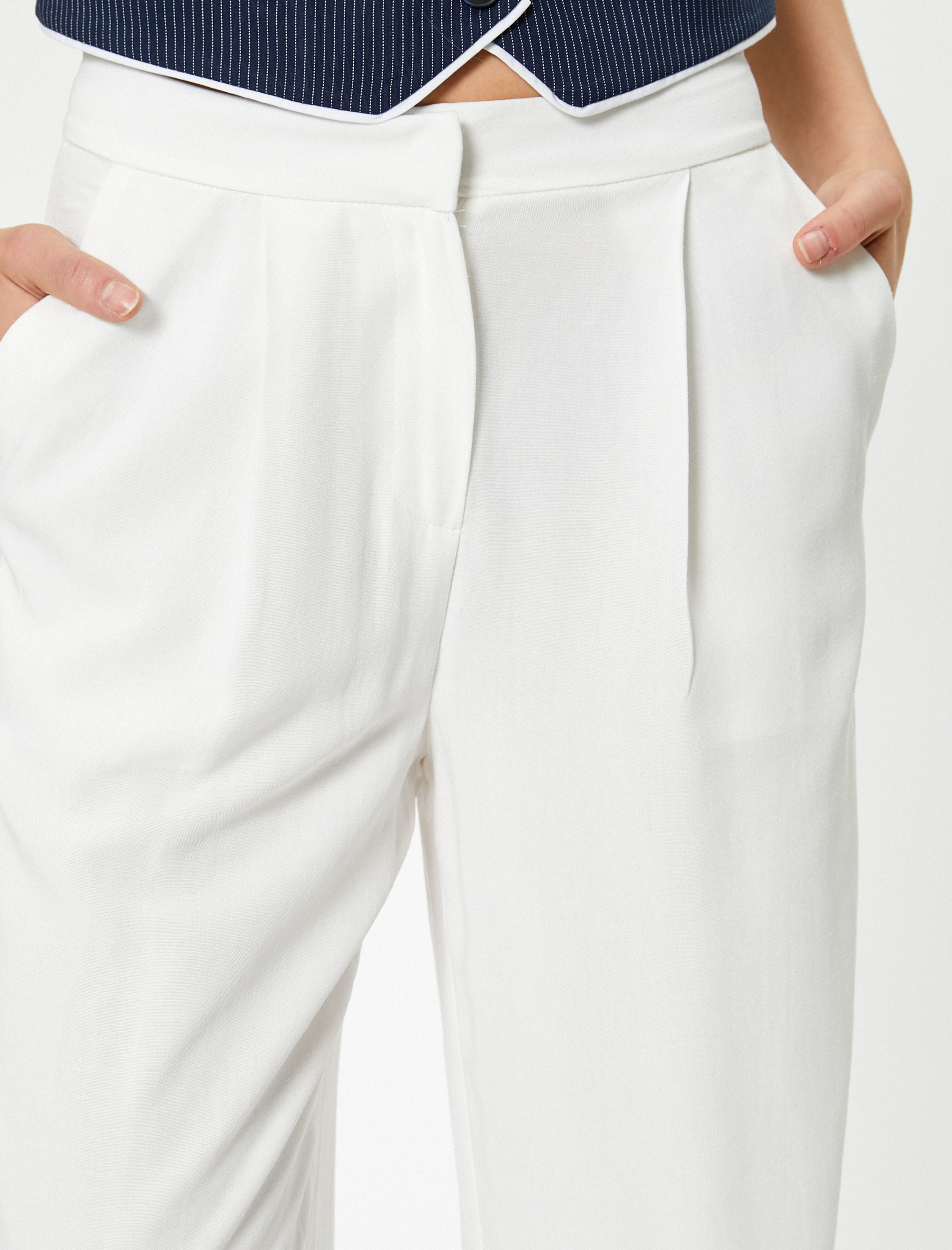   Koton X Sibil Çetinkaya - Keten Karışımlı Pantolon Geniş Paça Cepli