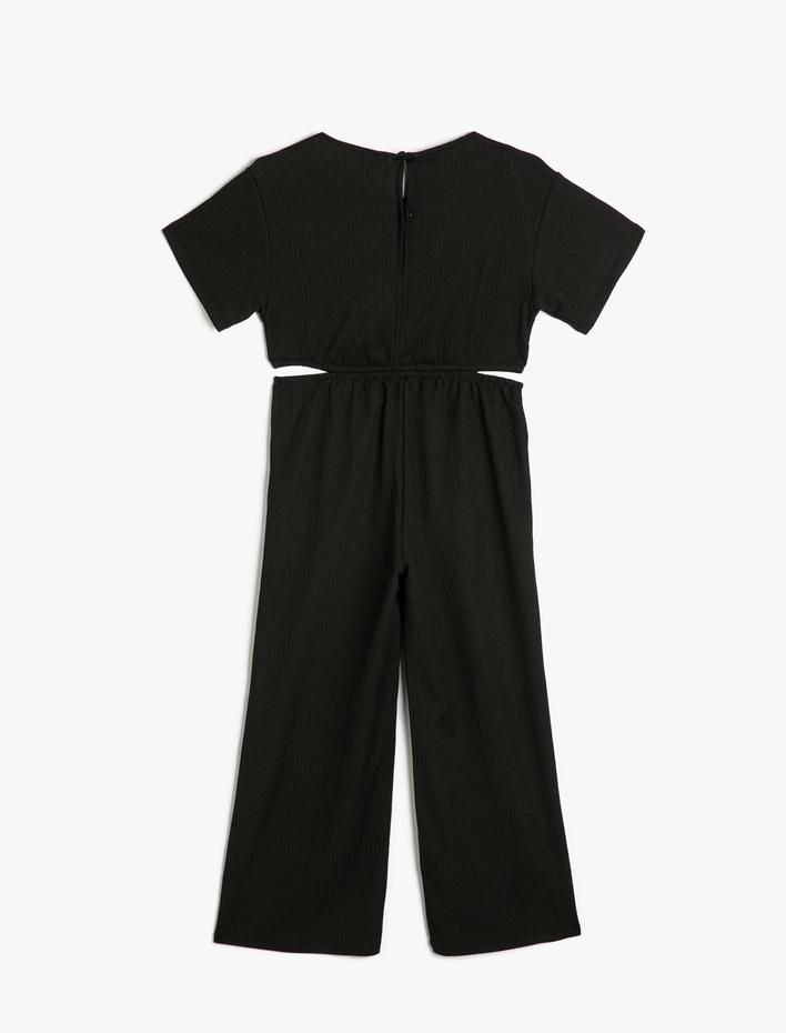 Kız Çocuk Tulum Pencere Detaylı Kısa Kollu Bisiklet Yaka