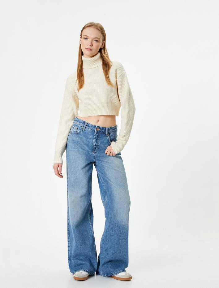  Crop Triko Kazak Balıkçı Yaka Uzun Kollu Akrilik Karışımlı